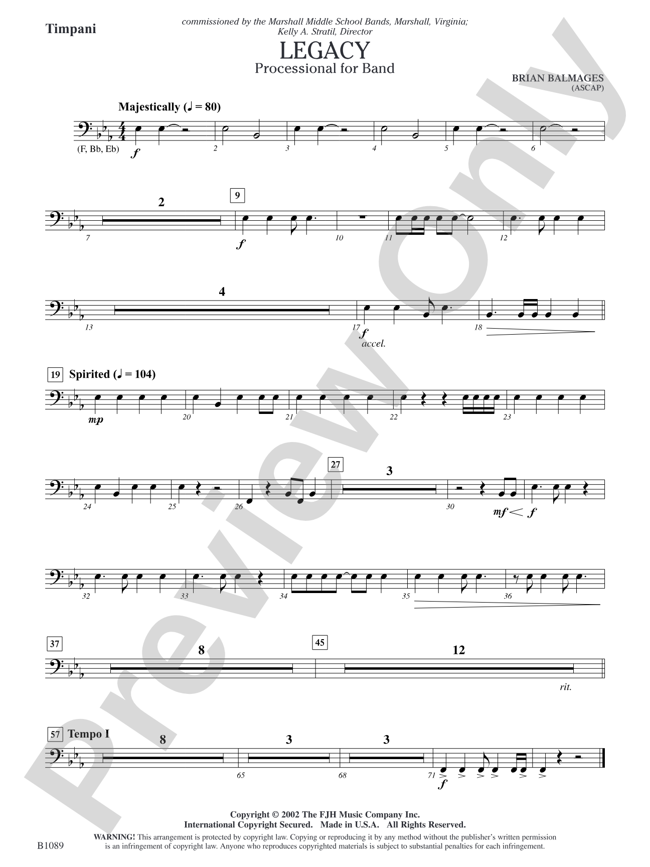 Legacy (Processional for Band): Timpani