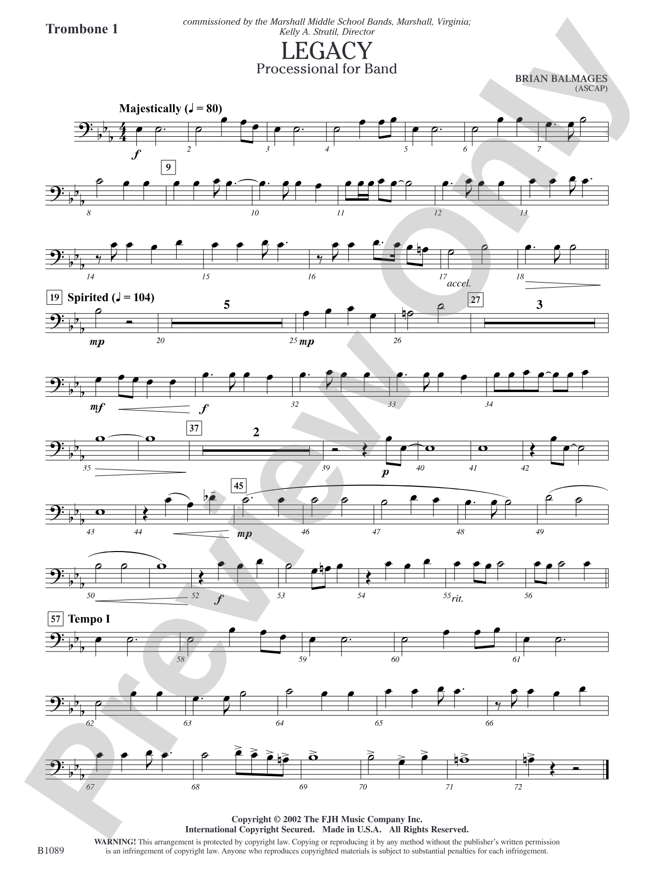 Legacy (Processional for Band): Trombone 1