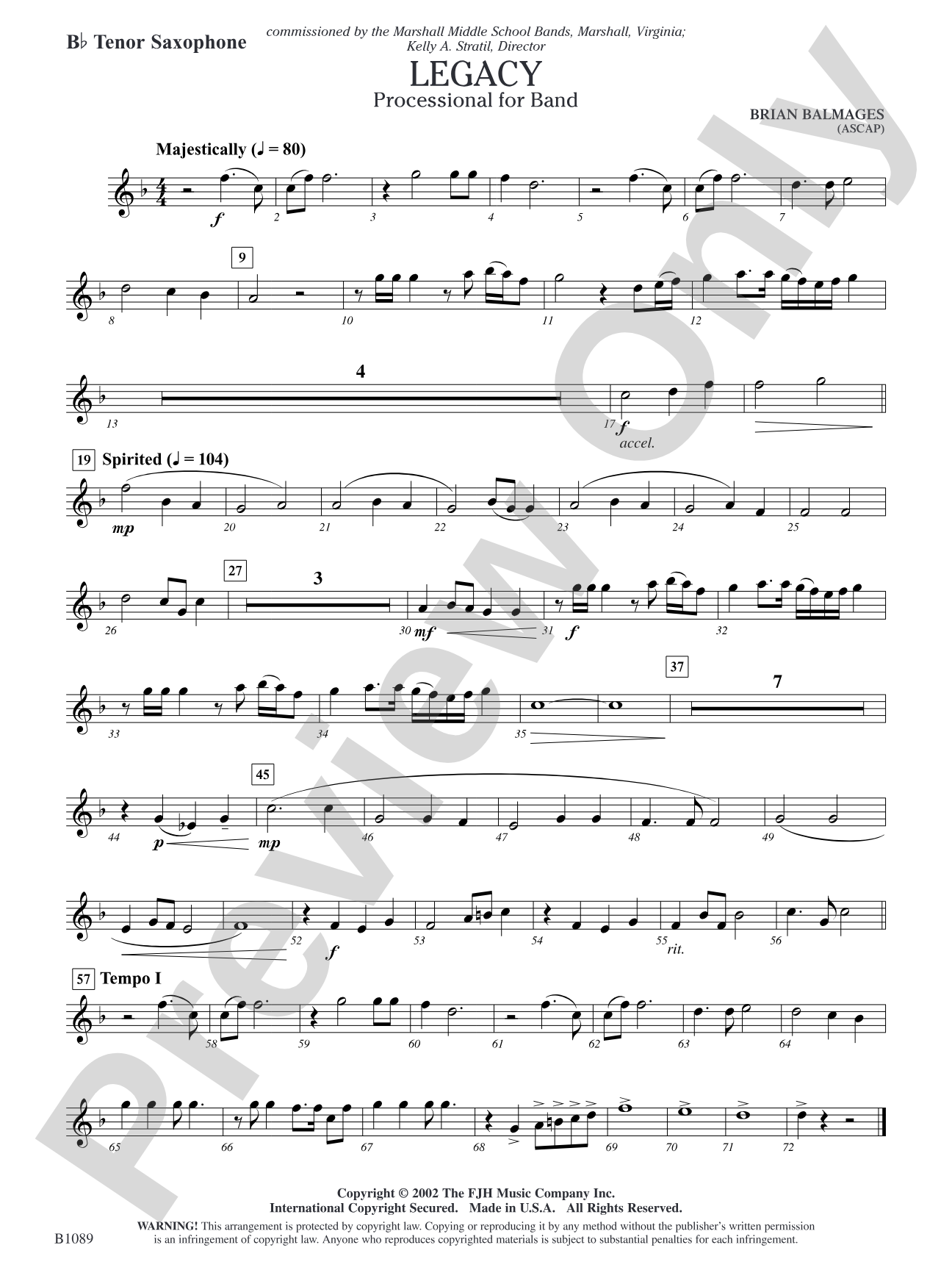 Legacy (Processional for Band): B-flat Tenor Saxophone