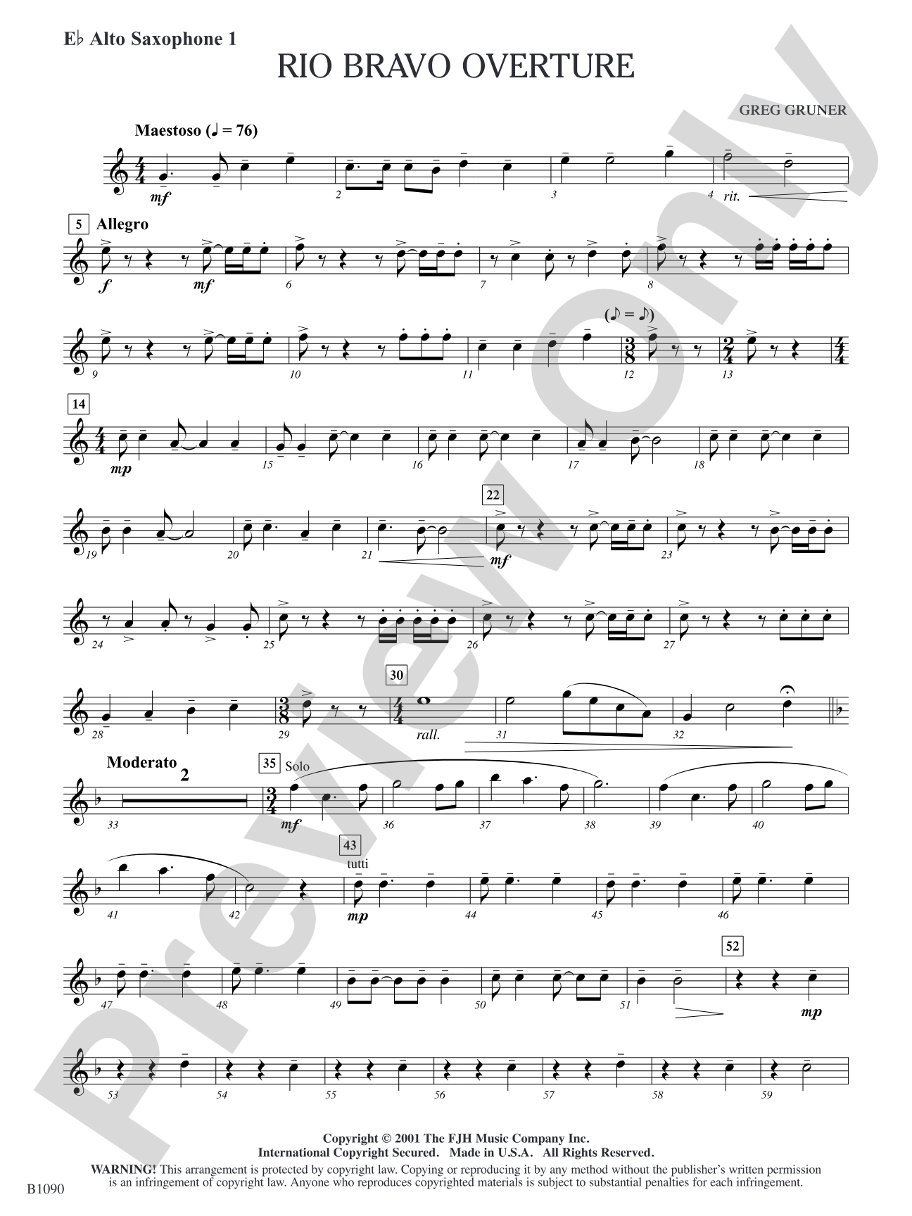 Rio Bravo Overture: E-flat Alto Saxophone 1