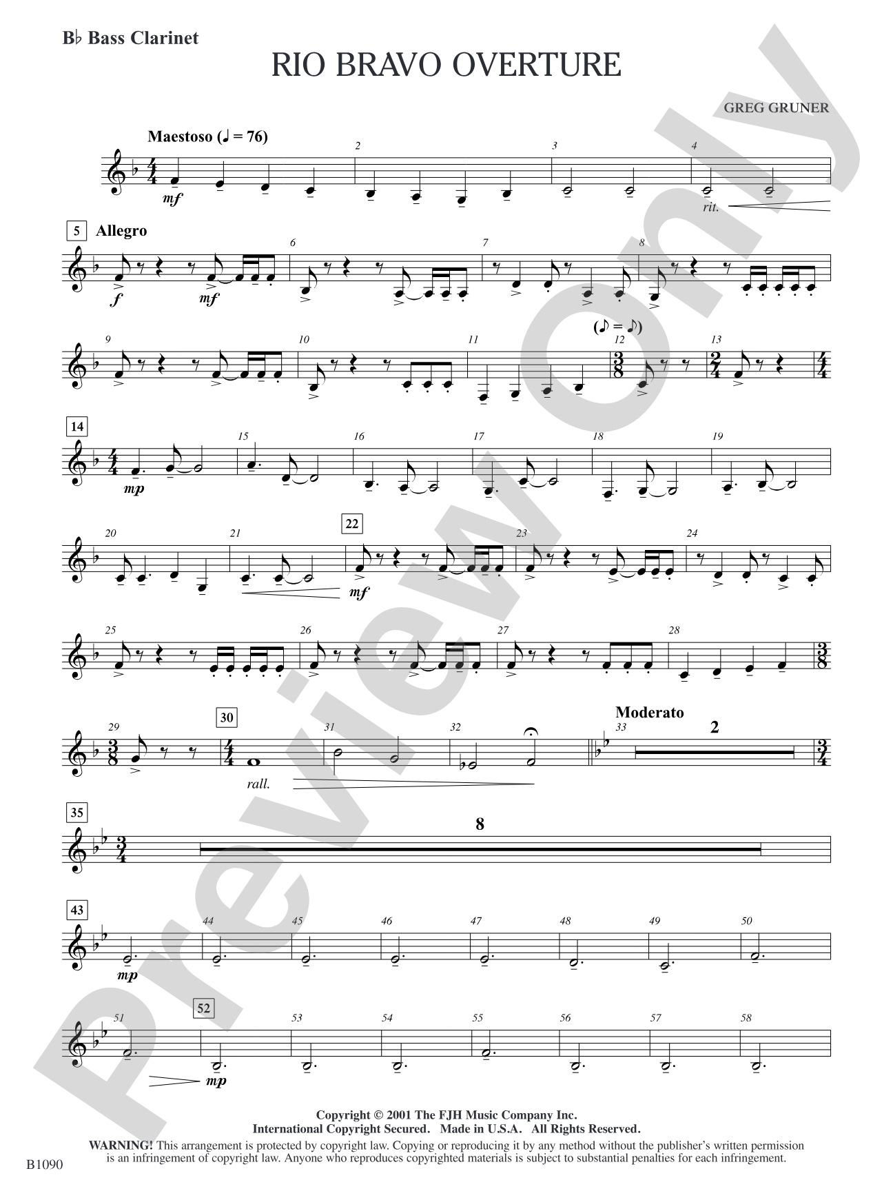 Rio Bravo Overture: B-flat Bass Clarinet