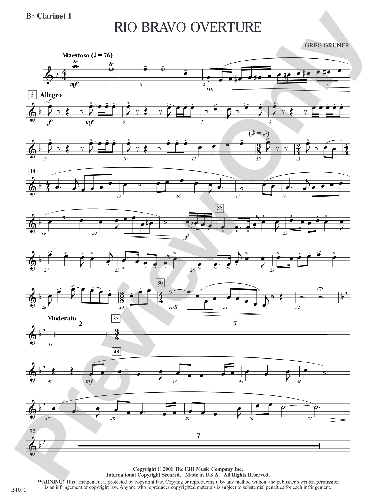 Rio Bravo Overture: B-flat Clarinet 1