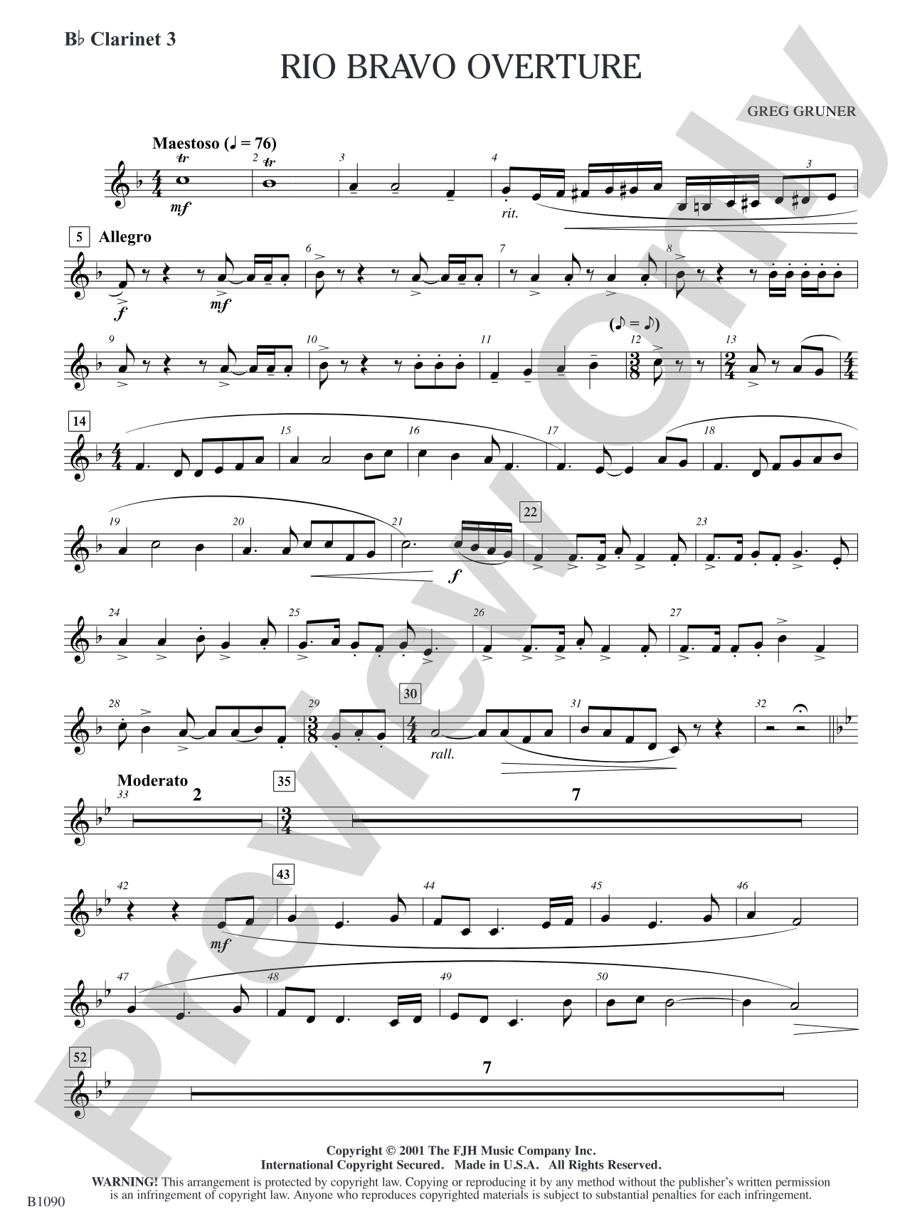 Rio Bravo Overture: B-flat Clarinet 3