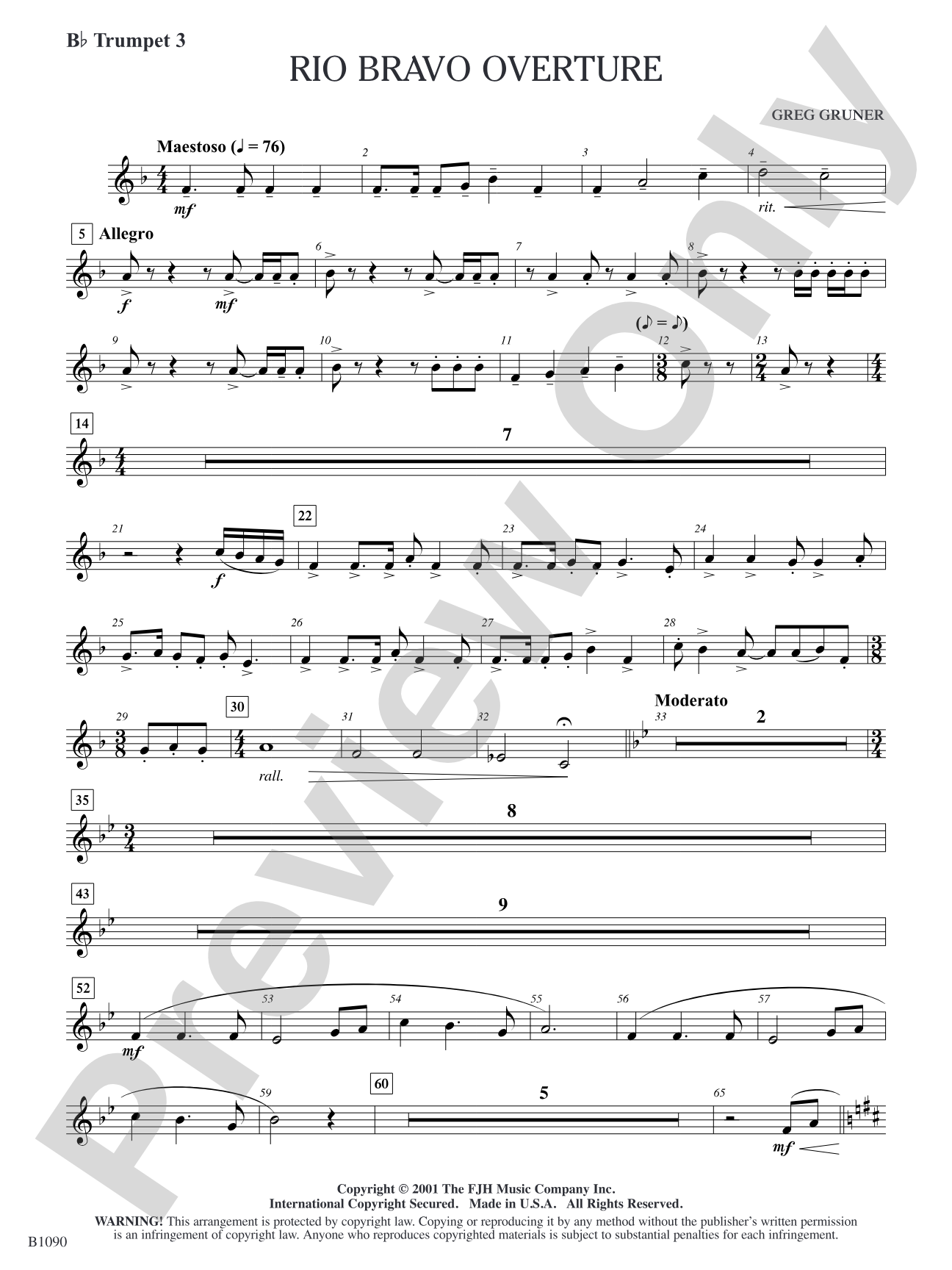 Rio Bravo Overture: B-flat Trumpet 3