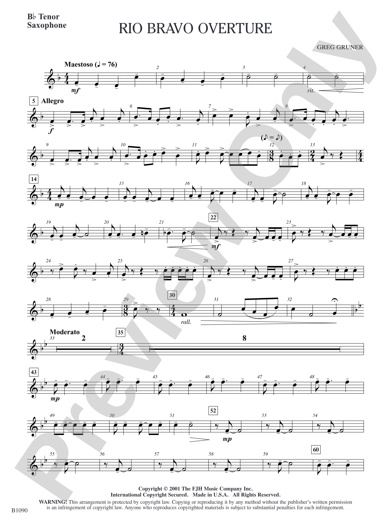 Rio Bravo Overture: B-flat Tenor Saxophone