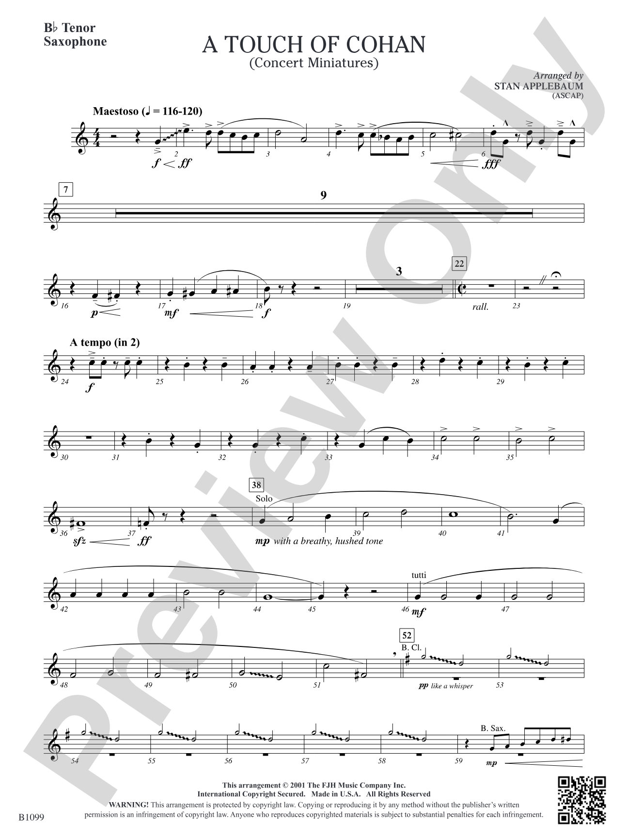 A Touch of Cohan: B-flat Tenor Saxophone