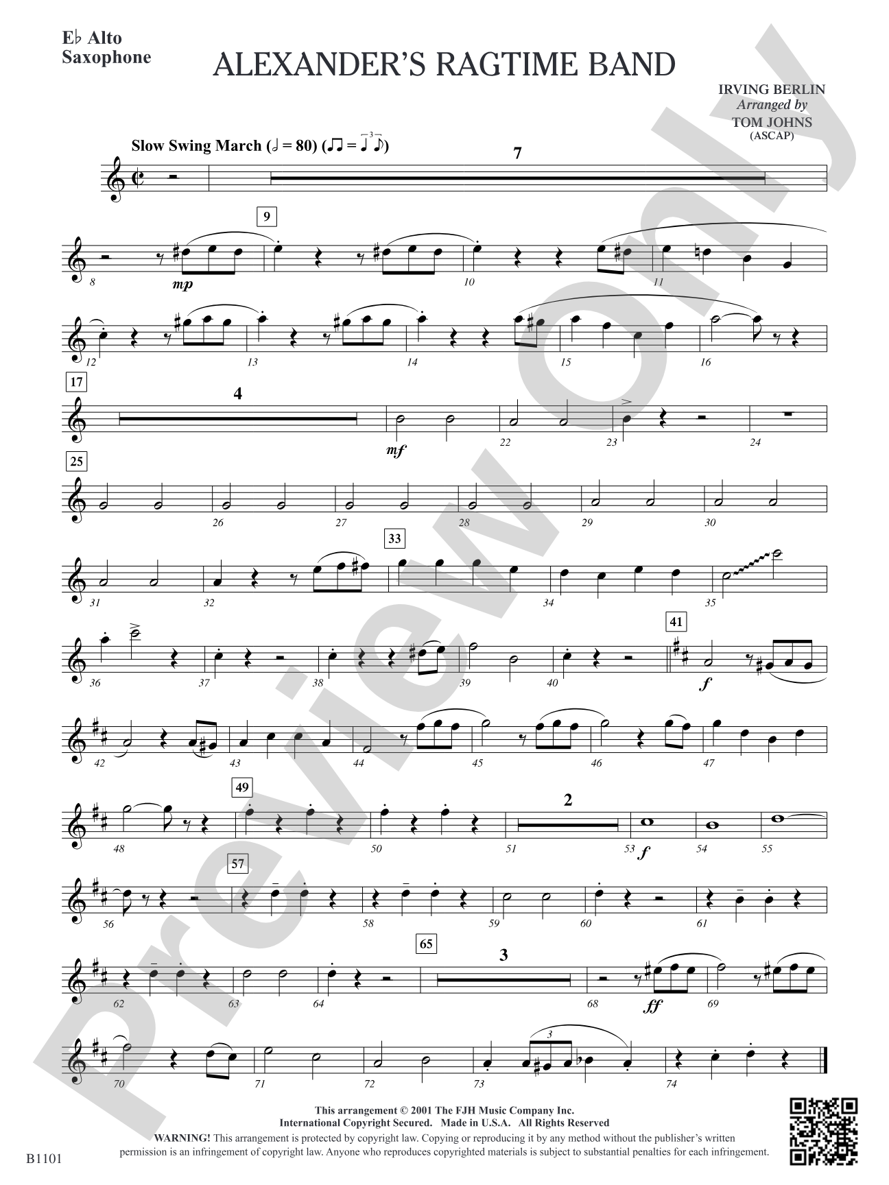 Alexander's Ragtime Band: E-flat Alto Saxophone