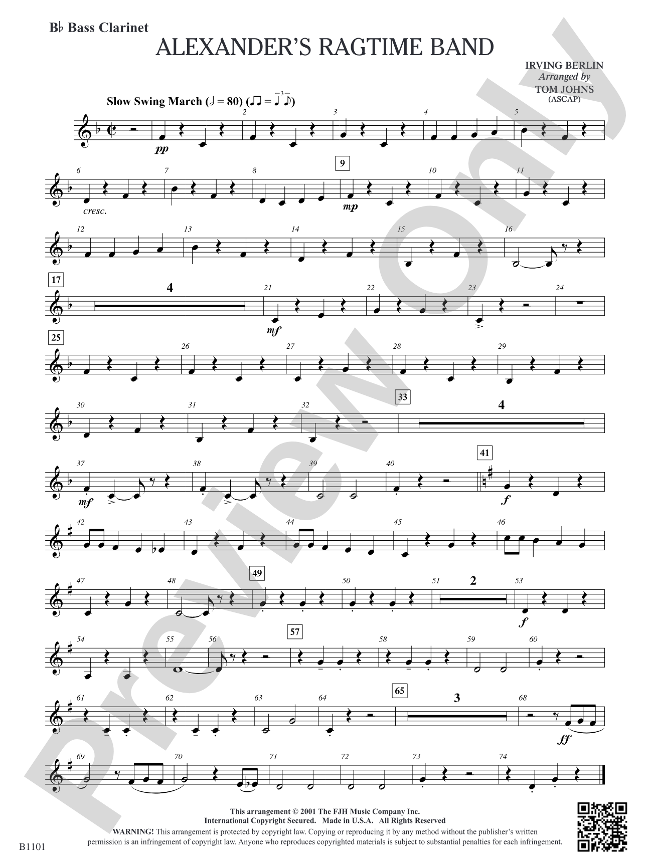 Alexander's Ragtime Band: B-flat Bass Clarinet