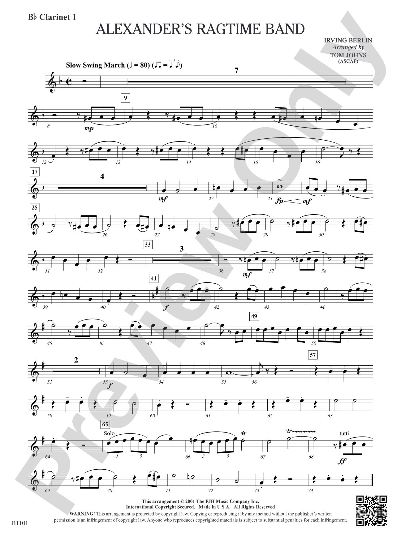 Alexander's Ragtime Band: B-flat Clarinet 1