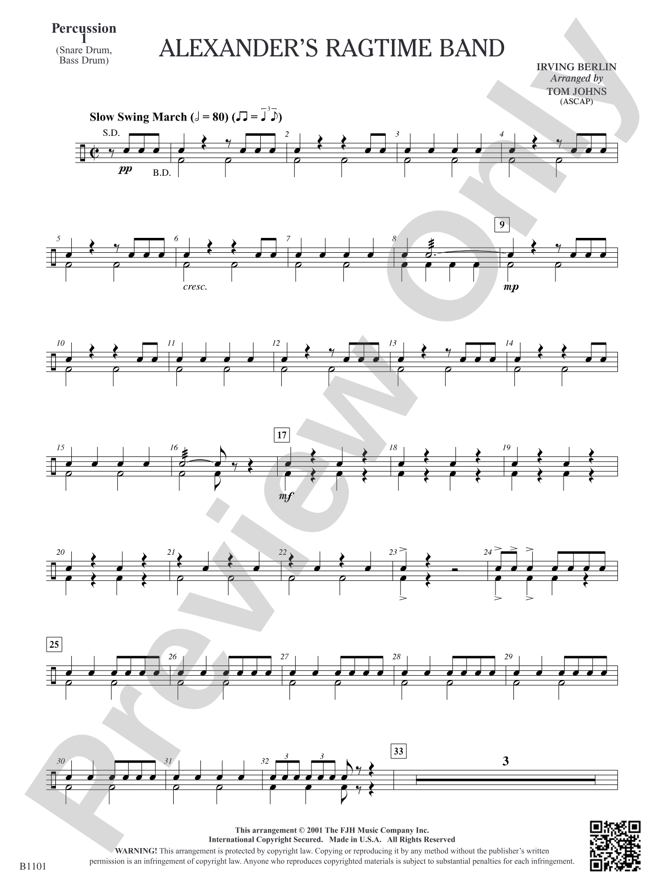 Alexander's Ragtime Band: Percussion 1