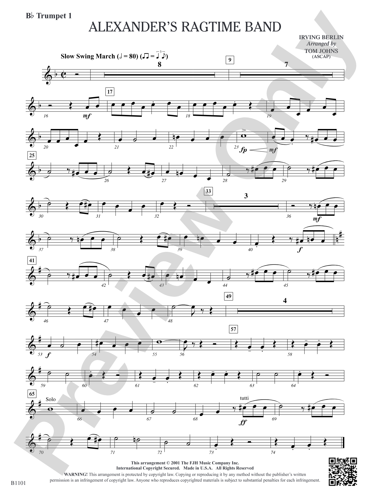 Alexander's Ragtime Band: B-flat Trumpet 1
