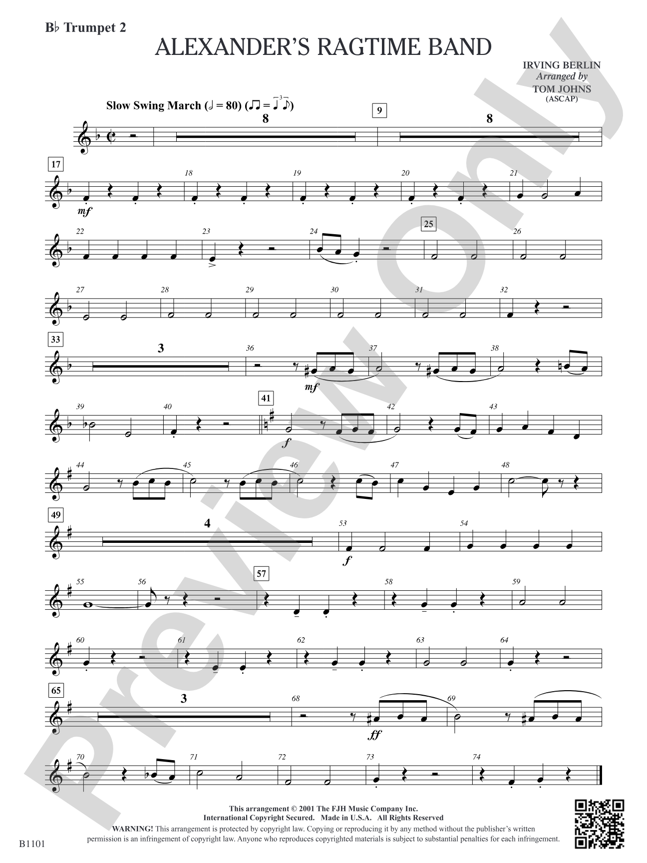 Alexander's Ragtime Band: B-flat Trumpet 2