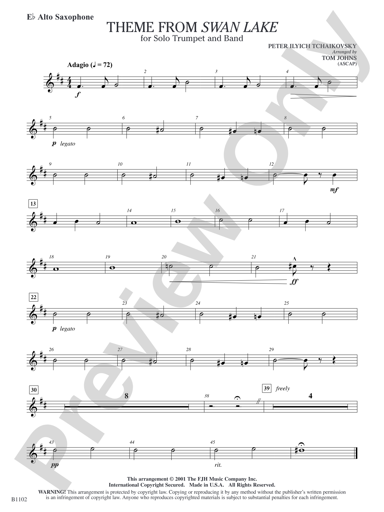 Theme from Swan Lake: E-flat Alto Saxophone