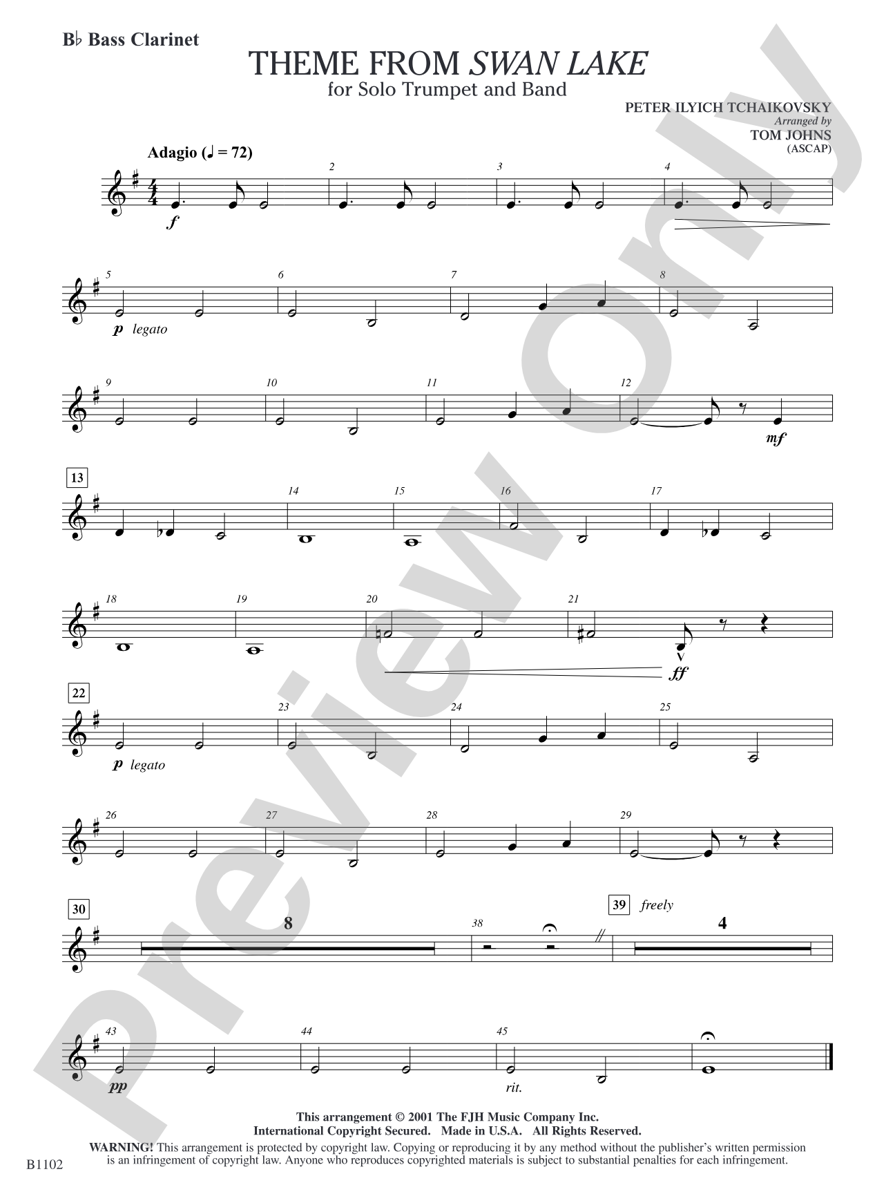 Theme from Swan Lake: B-flat Bass Clarinet