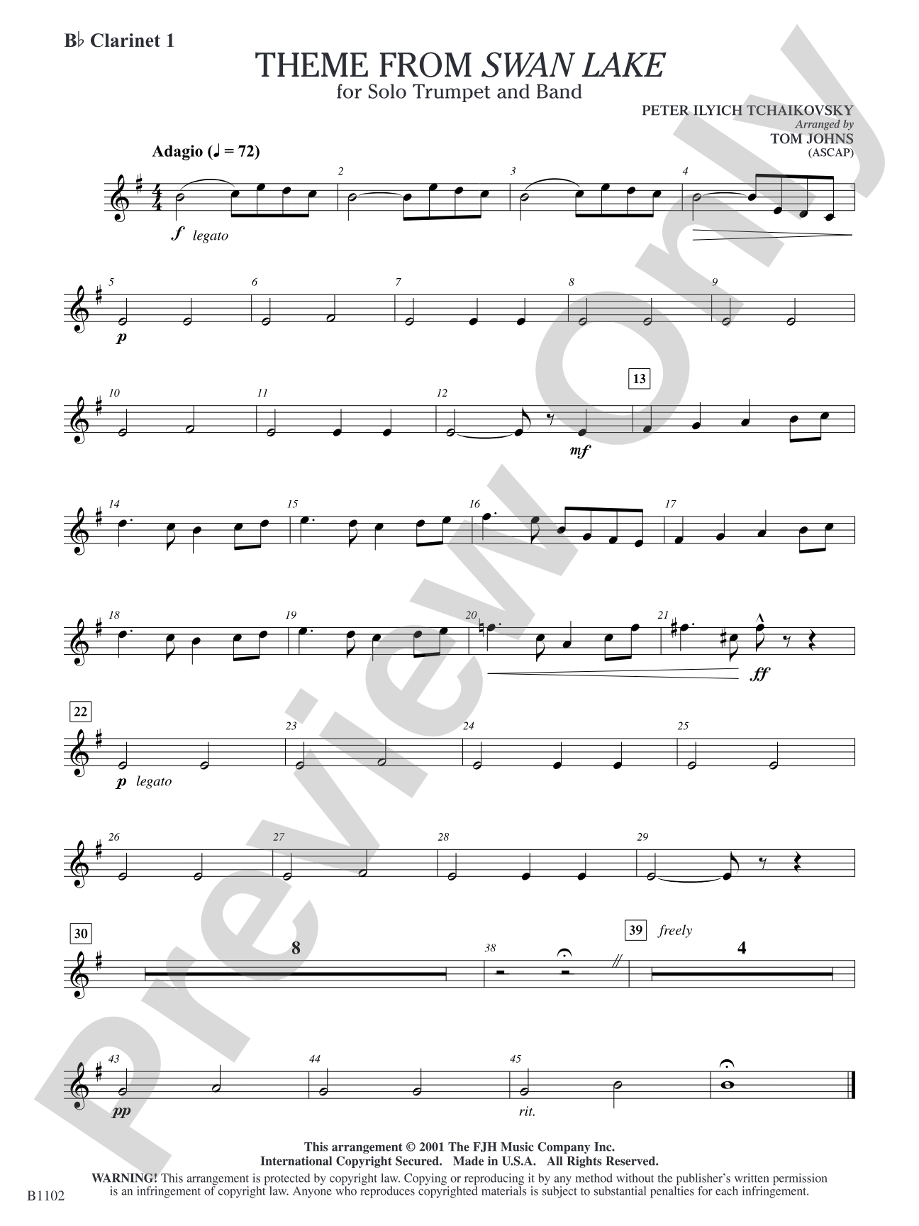 Theme from Swan Lake: B-flat Clarinet 1