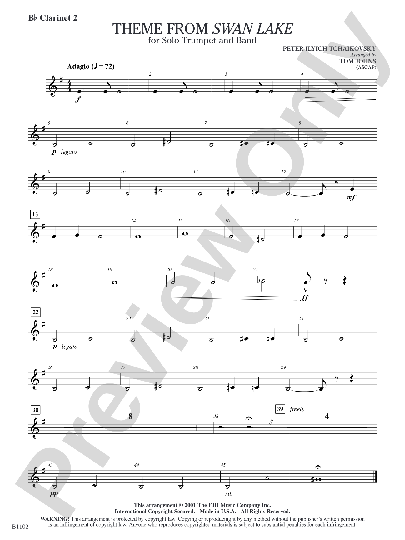 Theme from Swan Lake: B-flat Clarinet 2
