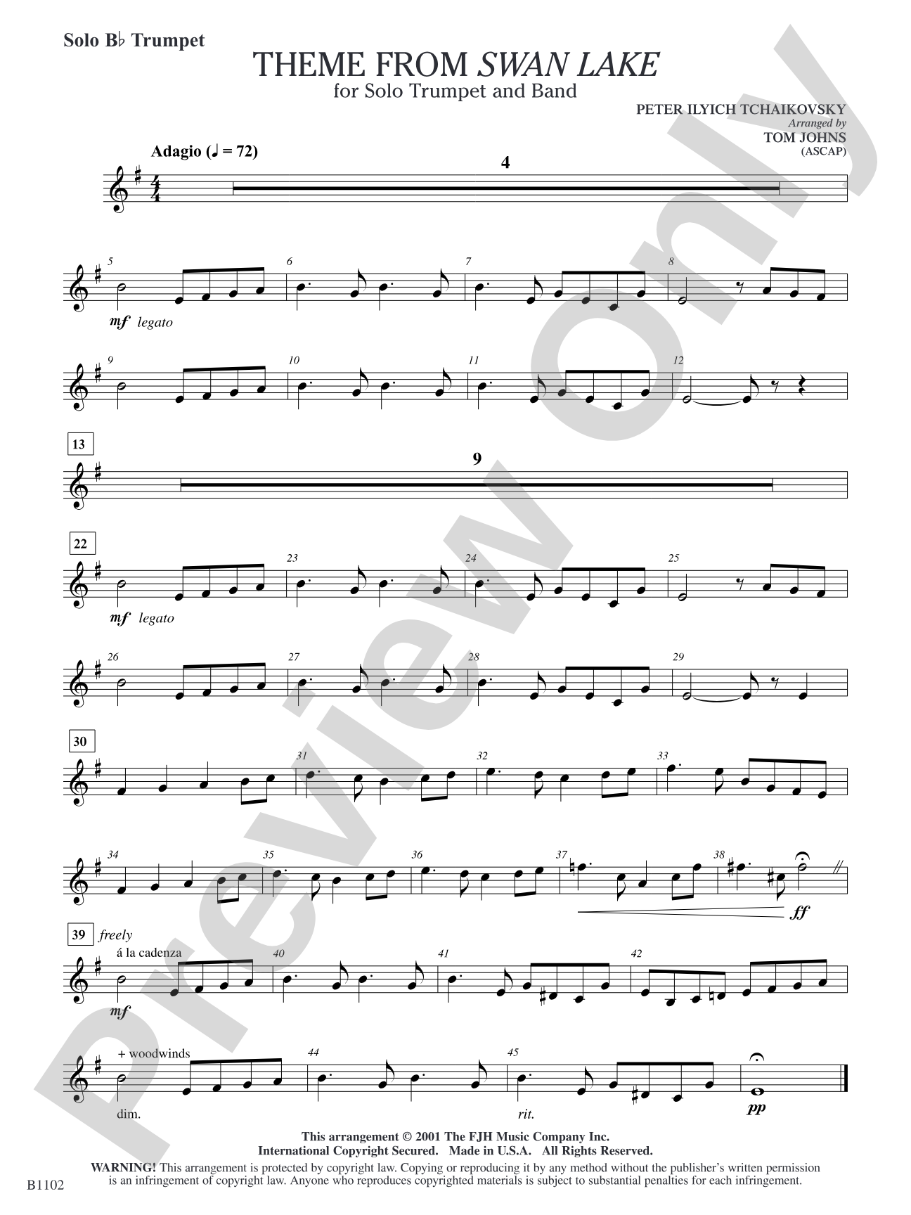 Theme from Swan Lake: Solo B-flat Trumpet