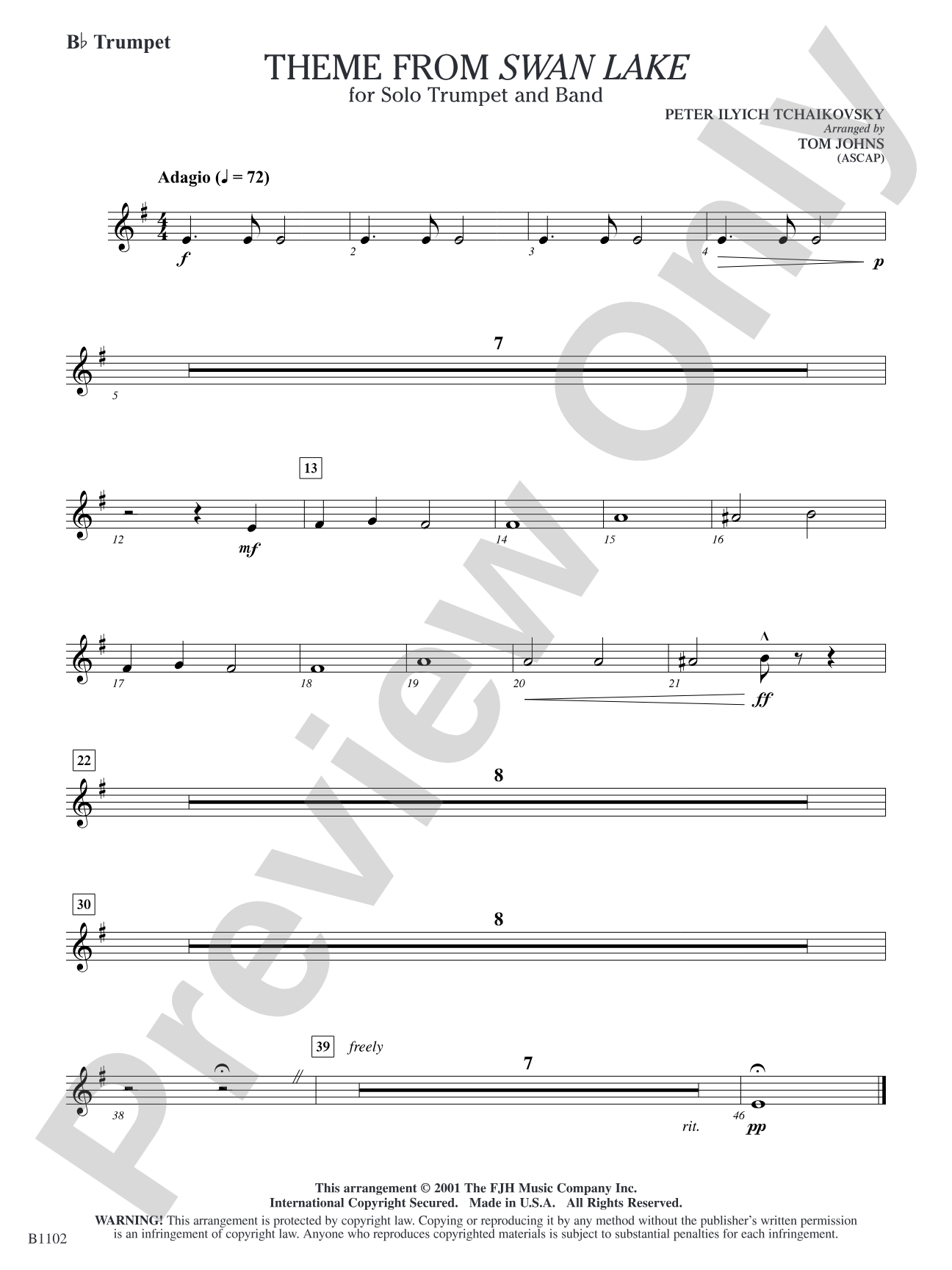 Theme from Swan Lake: B-flat Trumpet