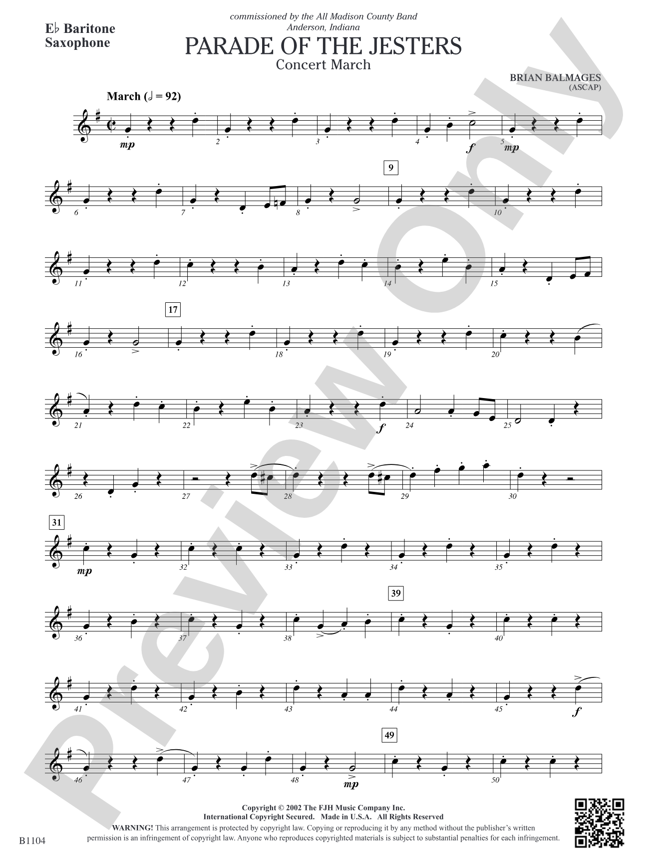 Parade of the Jesters: E-flat Baritone Saxophone