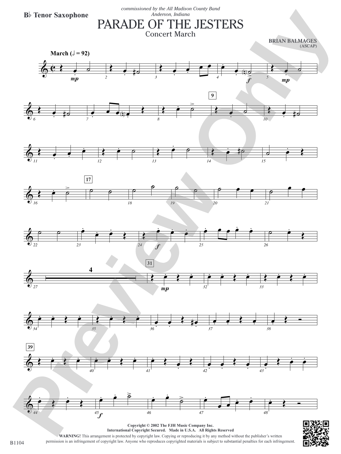 Parade of the Jesters: B-flat Tenor Saxophone