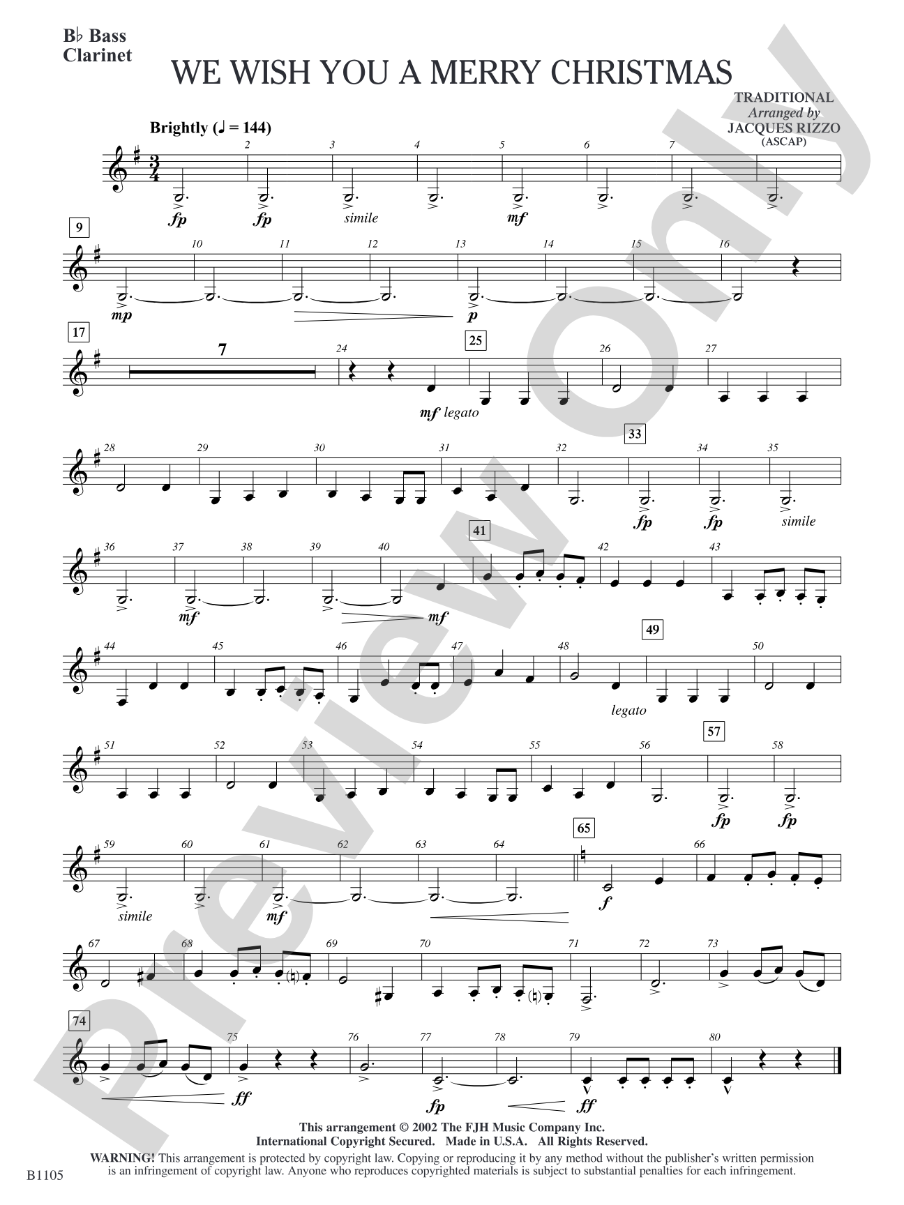 We Wish You a Merry Christmas: B-flat Bass Clarinet