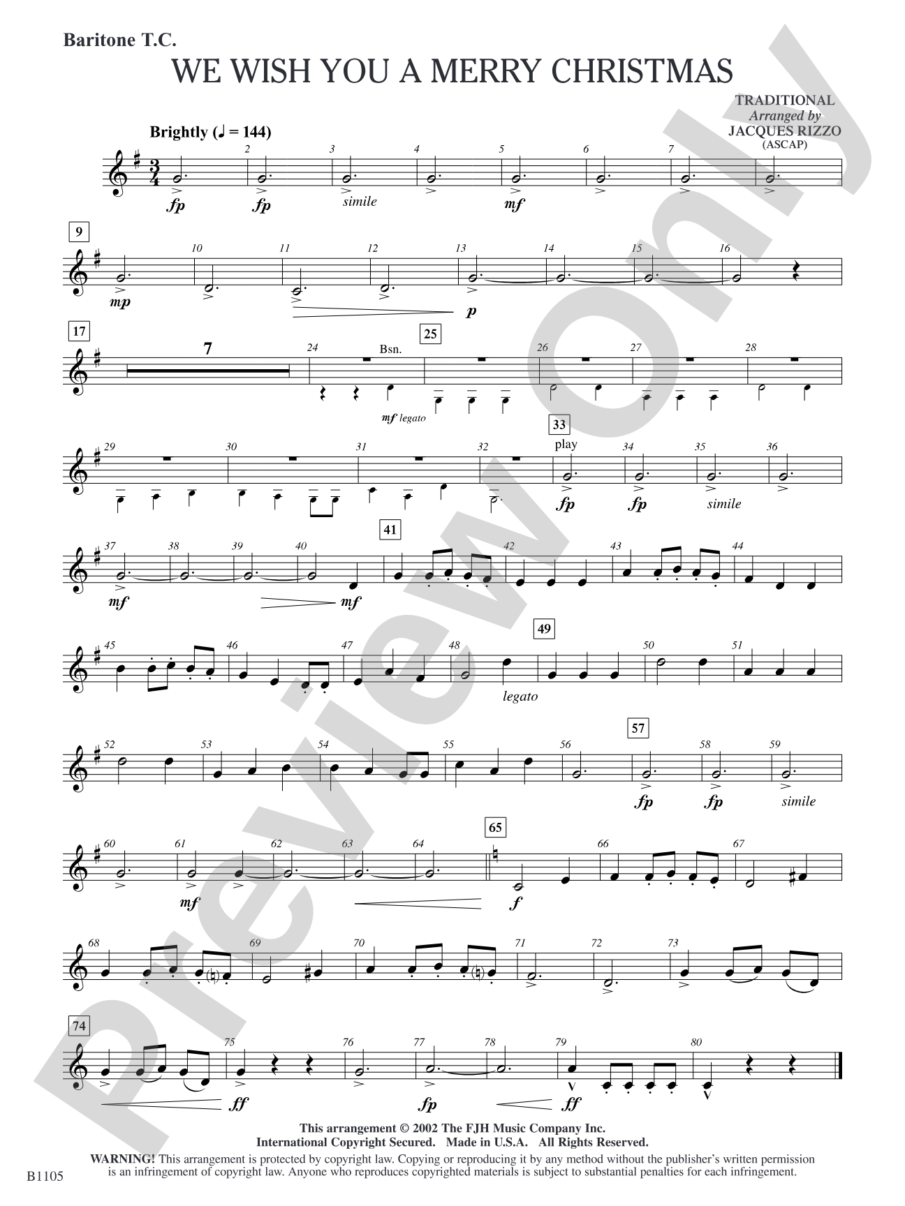 We Wish You a Merry Christmas: Baritone T.C.