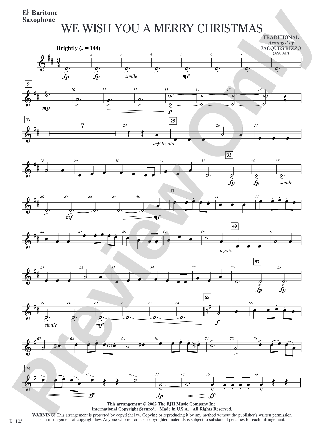 We Wish You a Merry Christmas: E-flat Baritone Saxophone