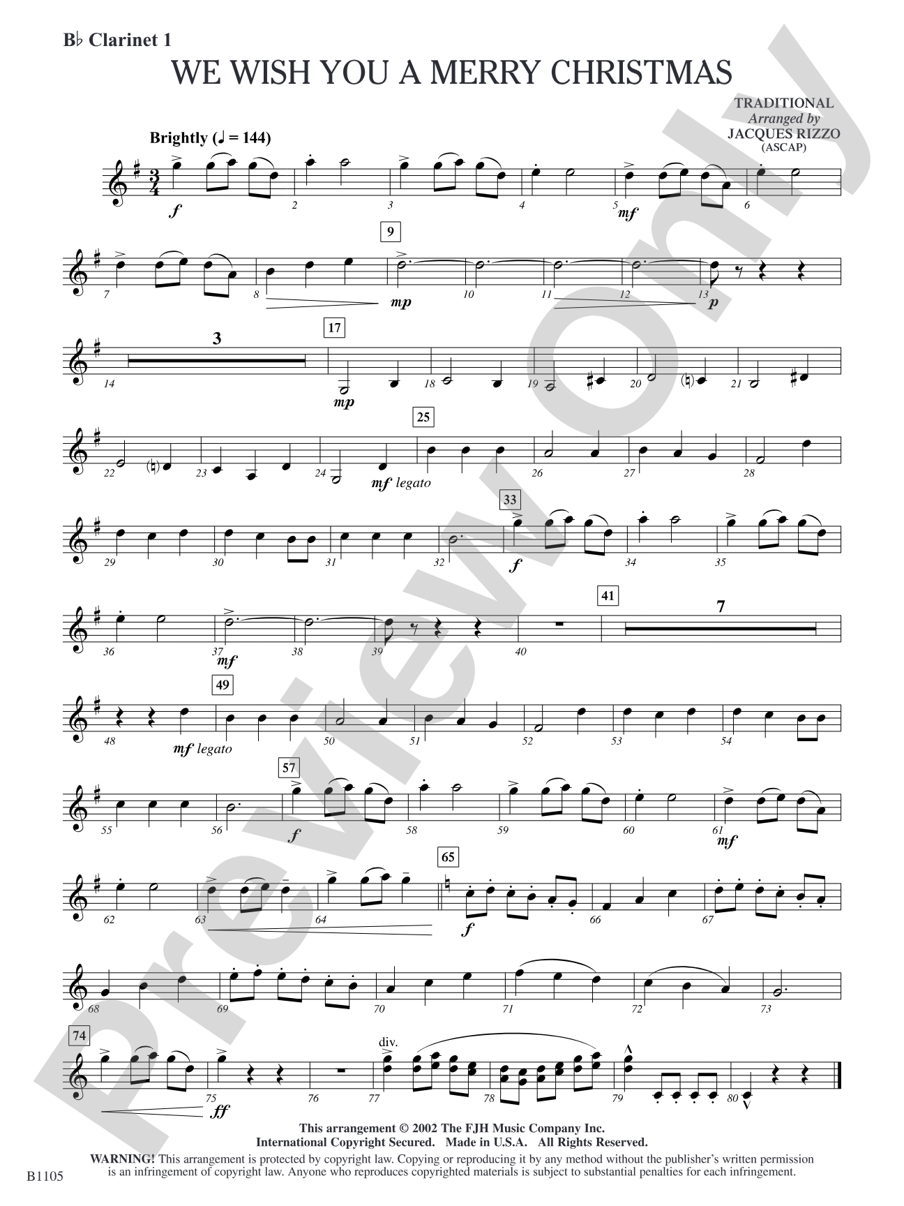 We Wish You a Merry Christmas: B-flat Clarinet 1