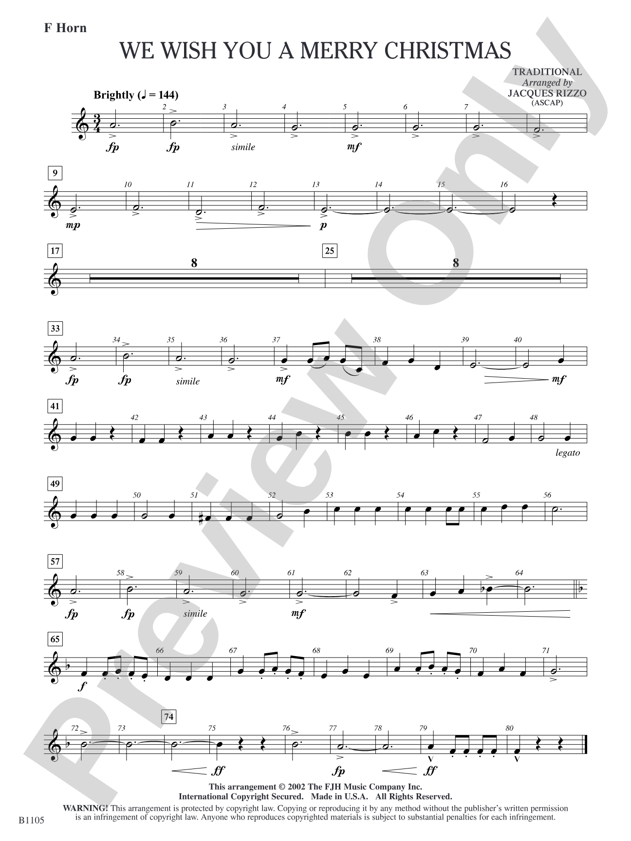 We Wish You a Merry Christmas: F Horn