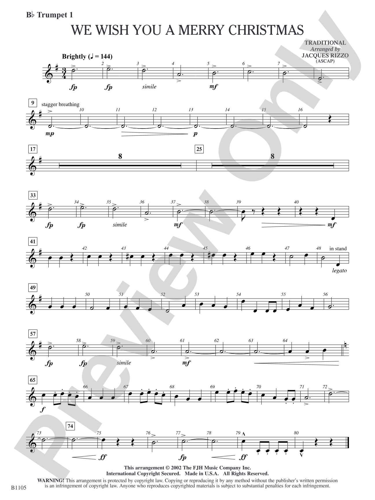 We Wish You a Merry Christmas: B-flat Trumpet 1