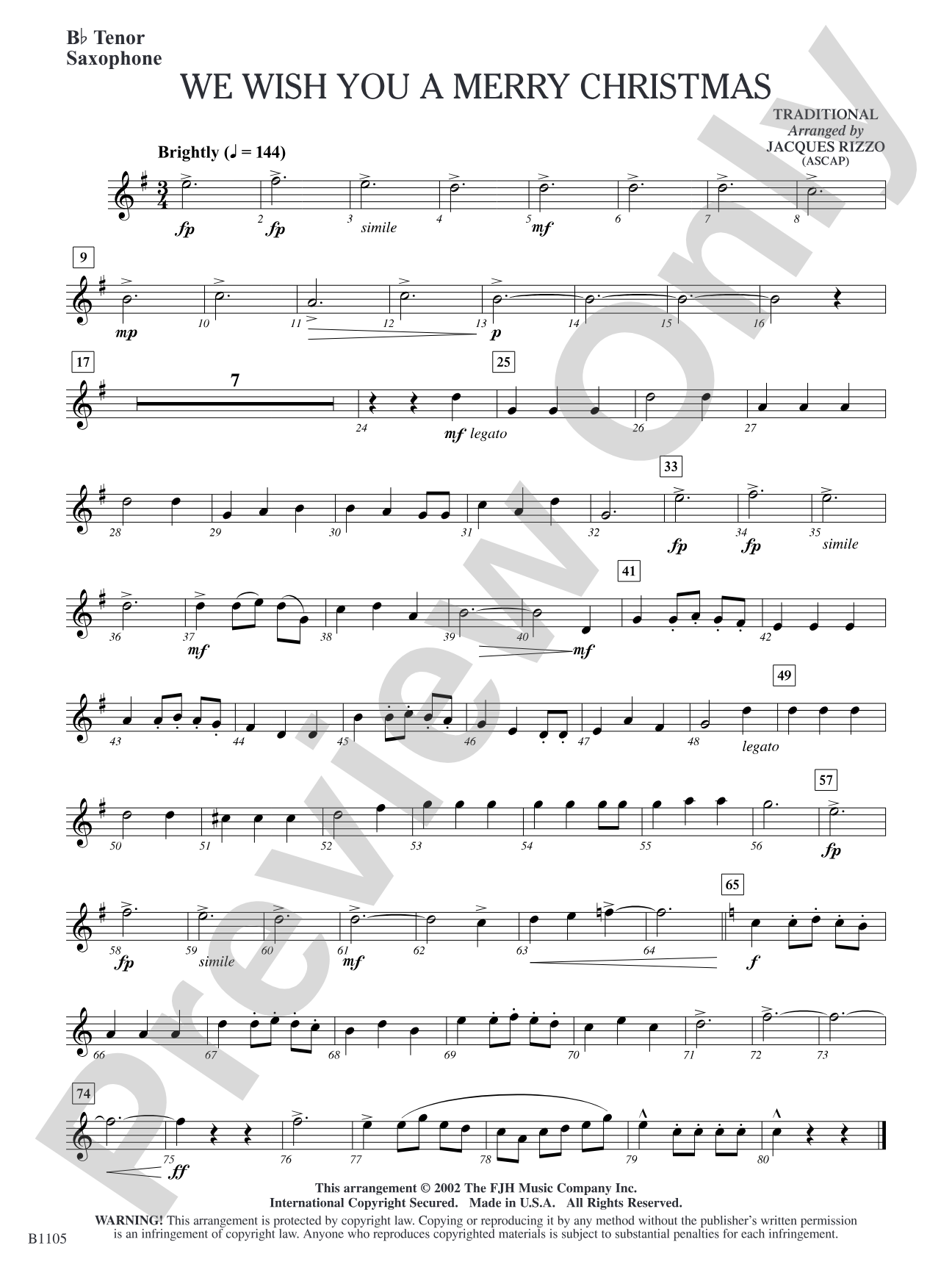 We Wish You a Merry Christmas: B-flat Tenor Saxophone