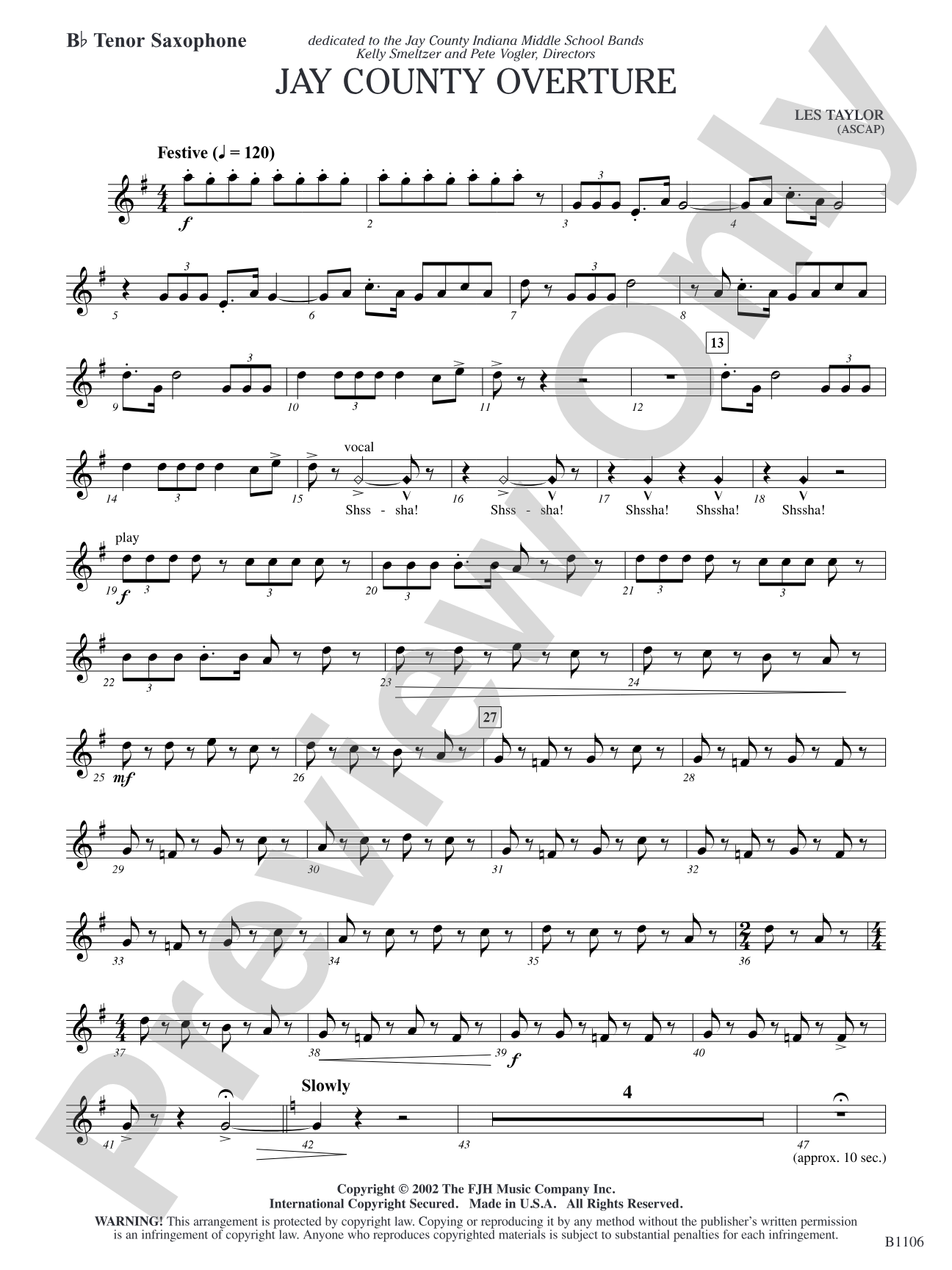 Jay County Overture: B-flat Tenor Saxophone