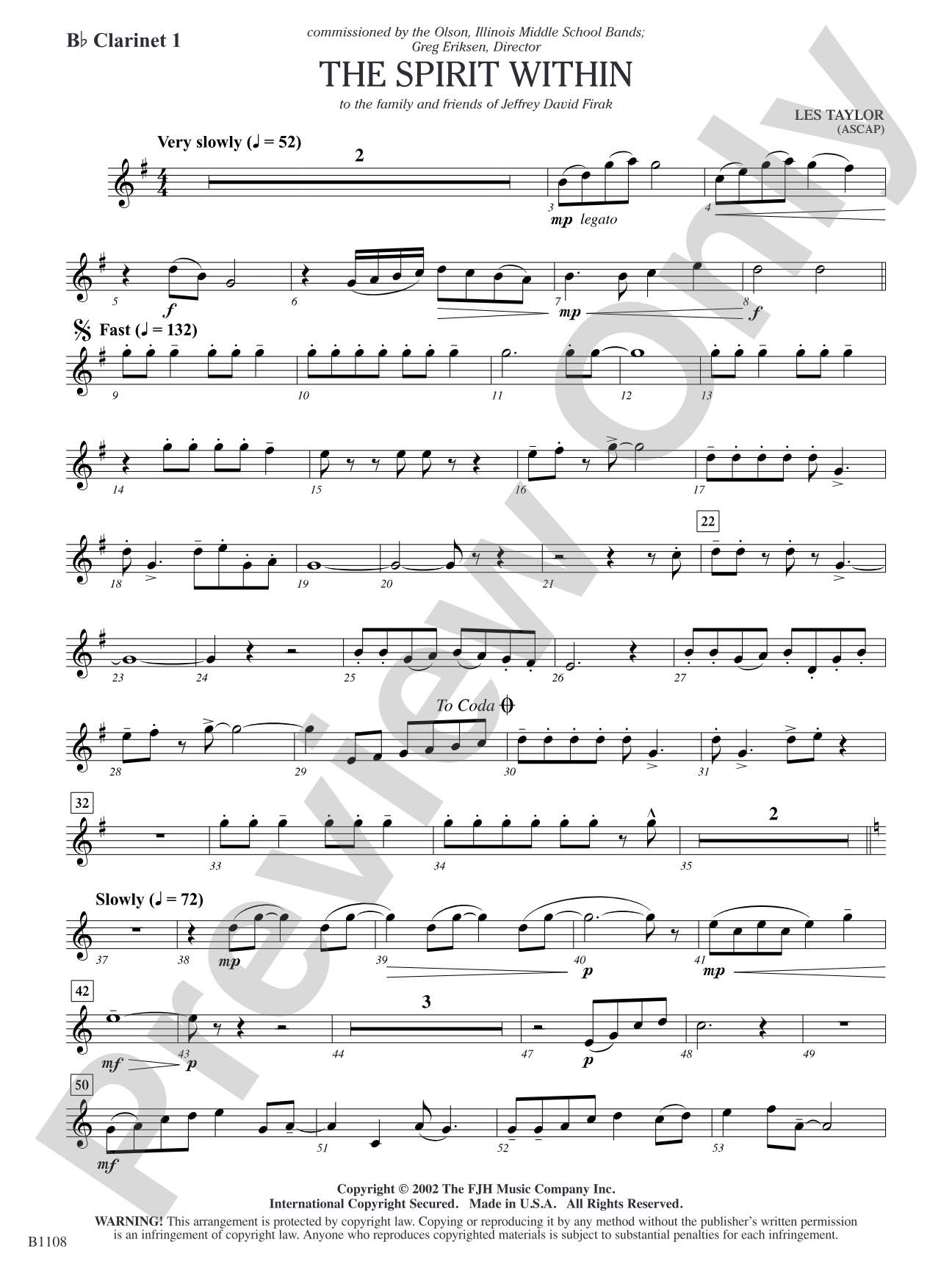 The Spirit Within: B-flat Clarinet 1