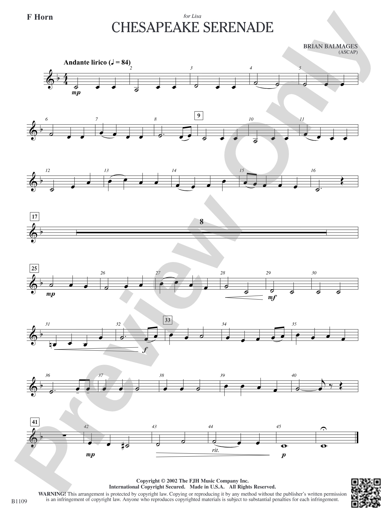 Chesapeake Serenade: F Horn