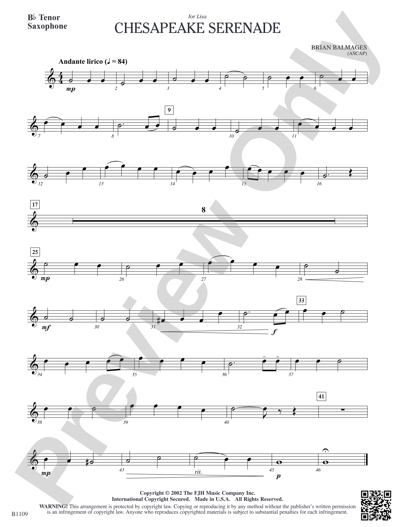 Chesapeake Serenade: B-flat Tenor Saxophone