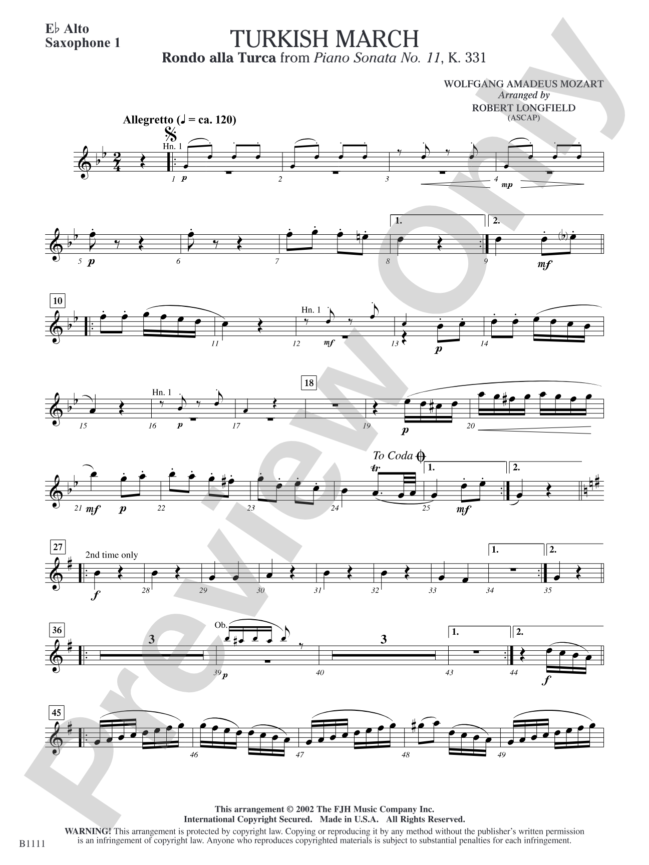 Turkish March (Rondo alla Turca): E-flat Alto Saxophone 1