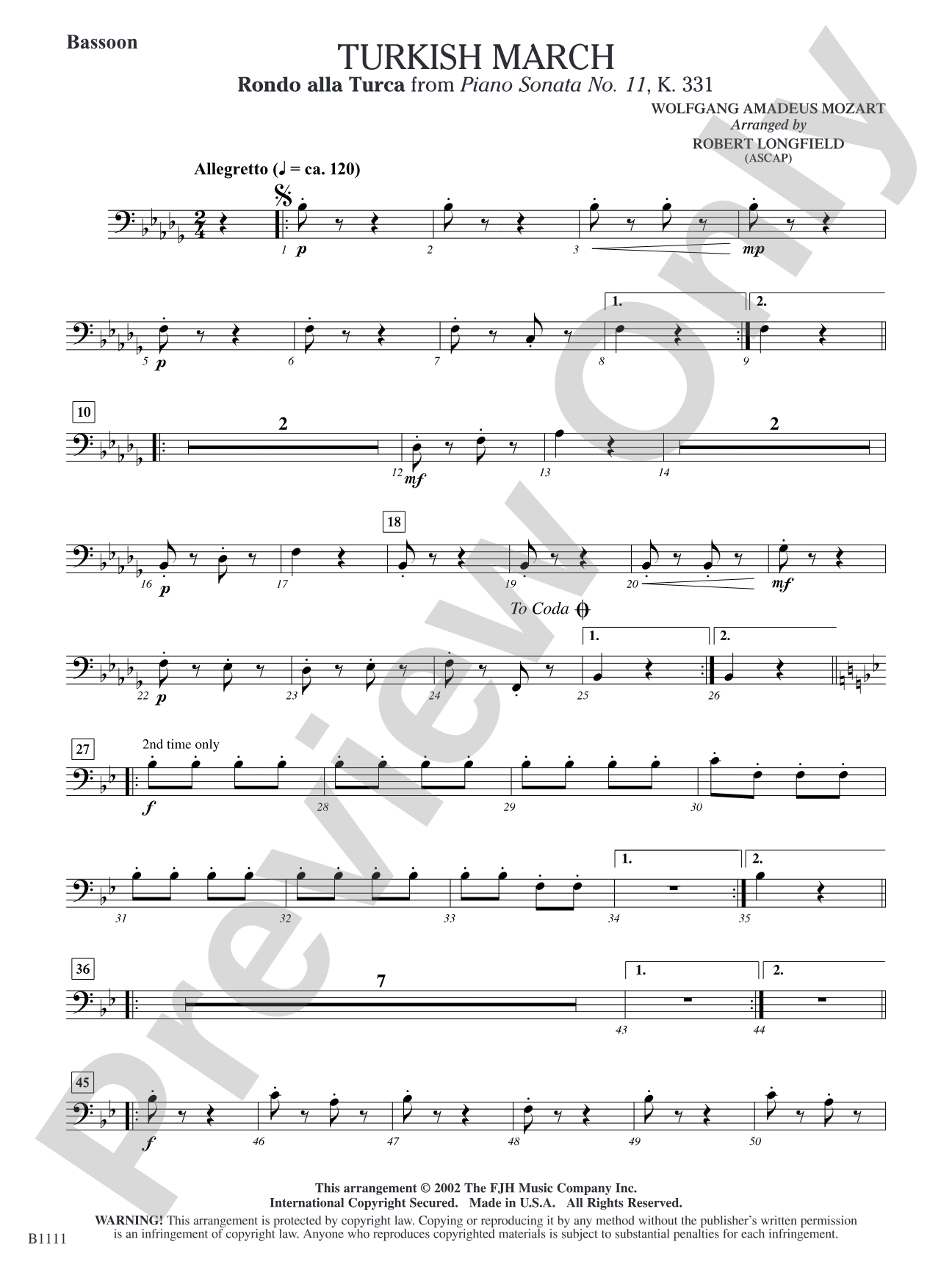Turkish March (Rondo alla Turca): Bassoon