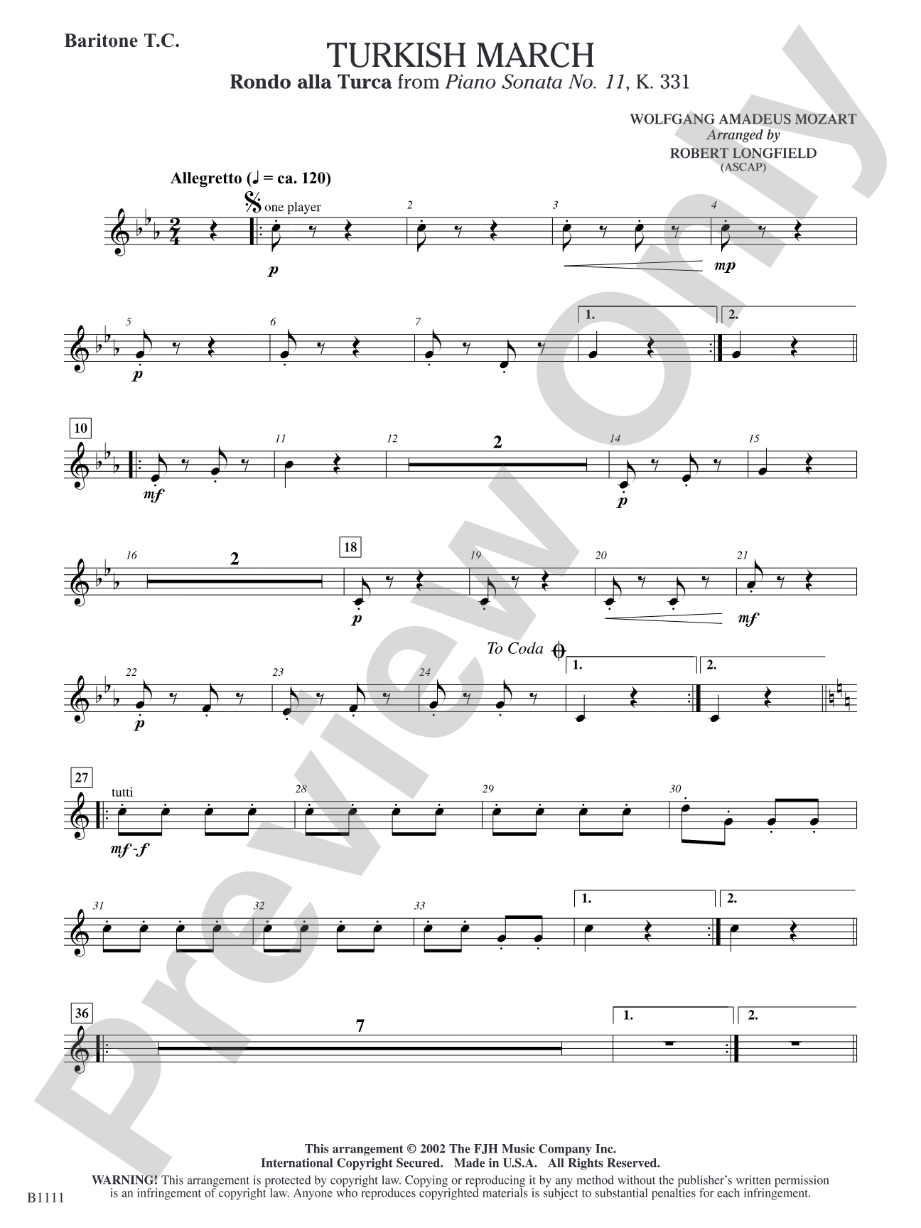 Turkish March (Rondo alla Turca): Baritone T.C.
