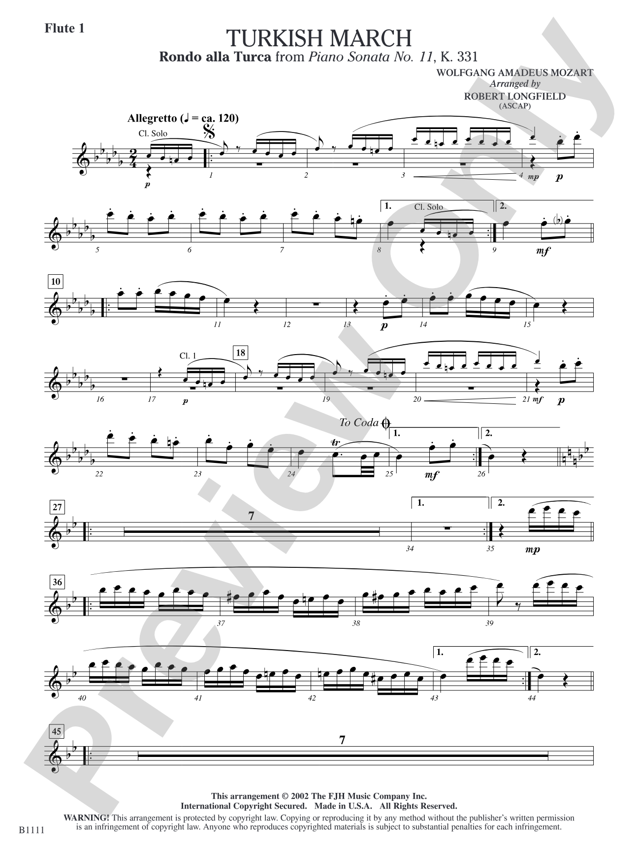 Turkish March (Rondo alla Turca): Flute 1