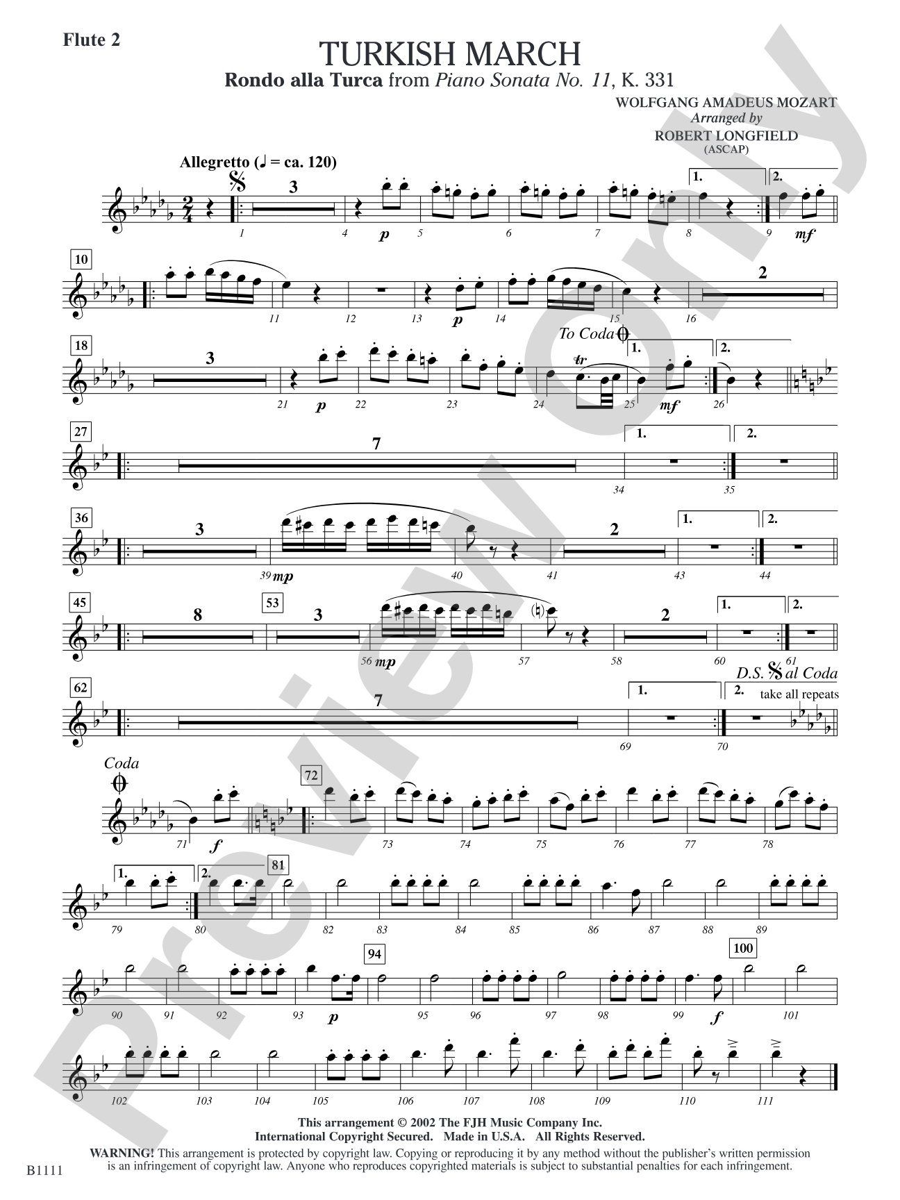 Turkish March (Rondo alla Turca): Flute 2