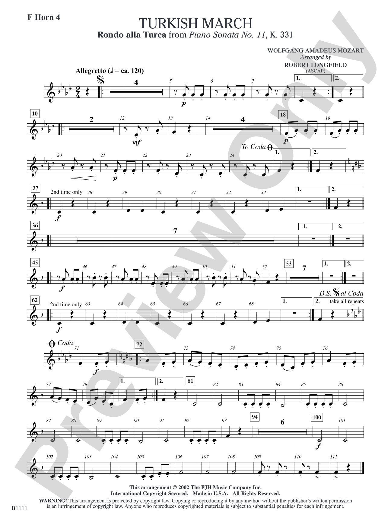 Turkish March (Rondo alla Turca): F Horn 4