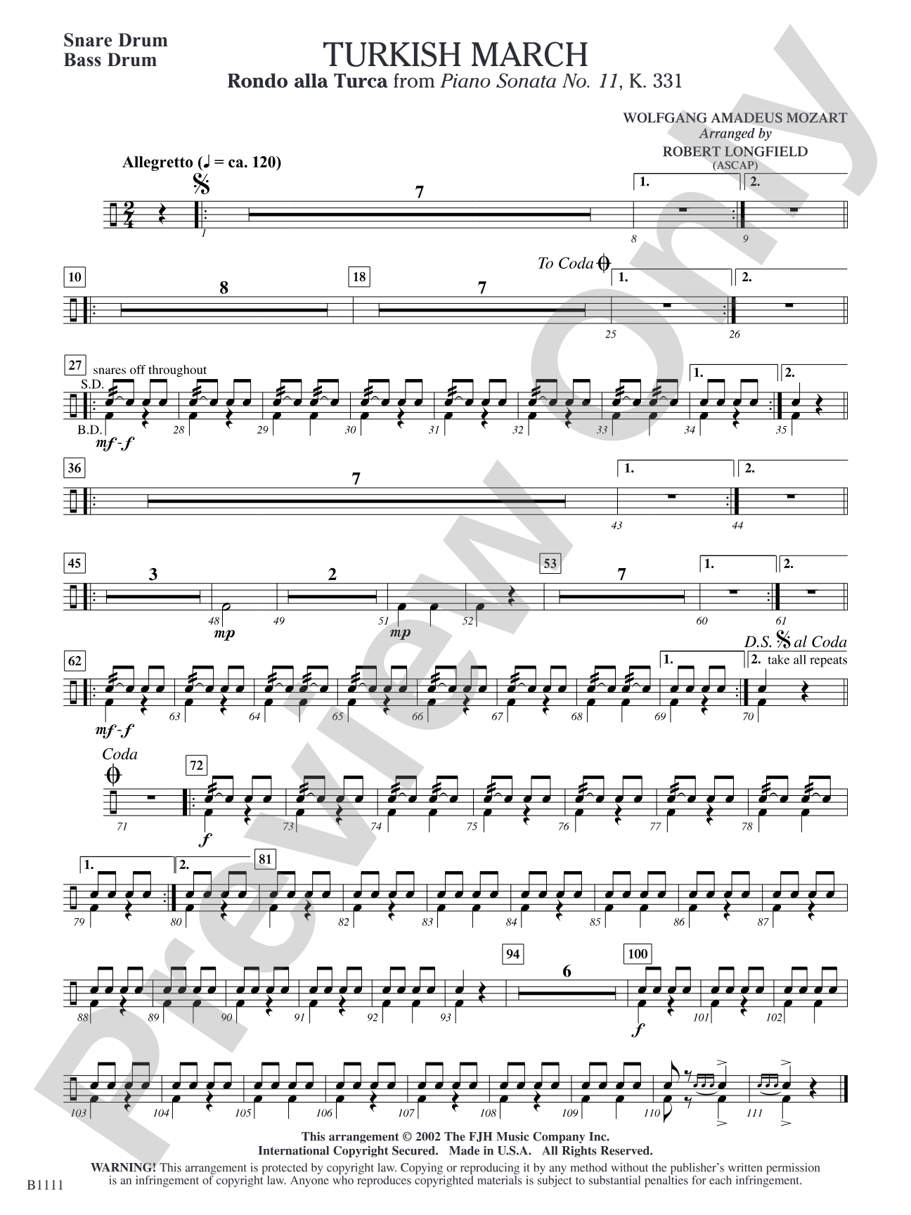 Turkish March (Rondo alla Turca): Snare Drum/Bass Drum
