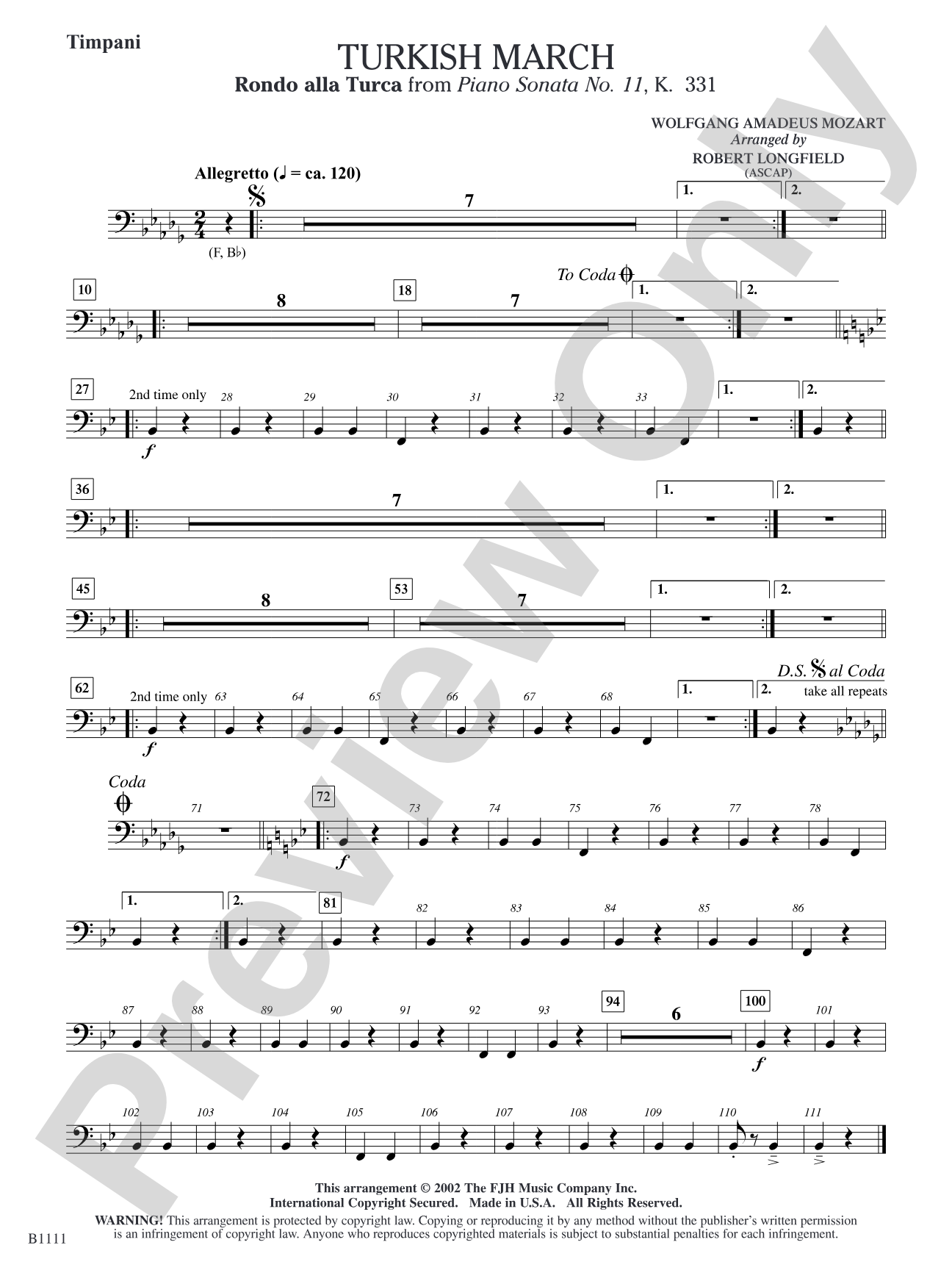 Turkish March (Rondo alla Turca): Timpani