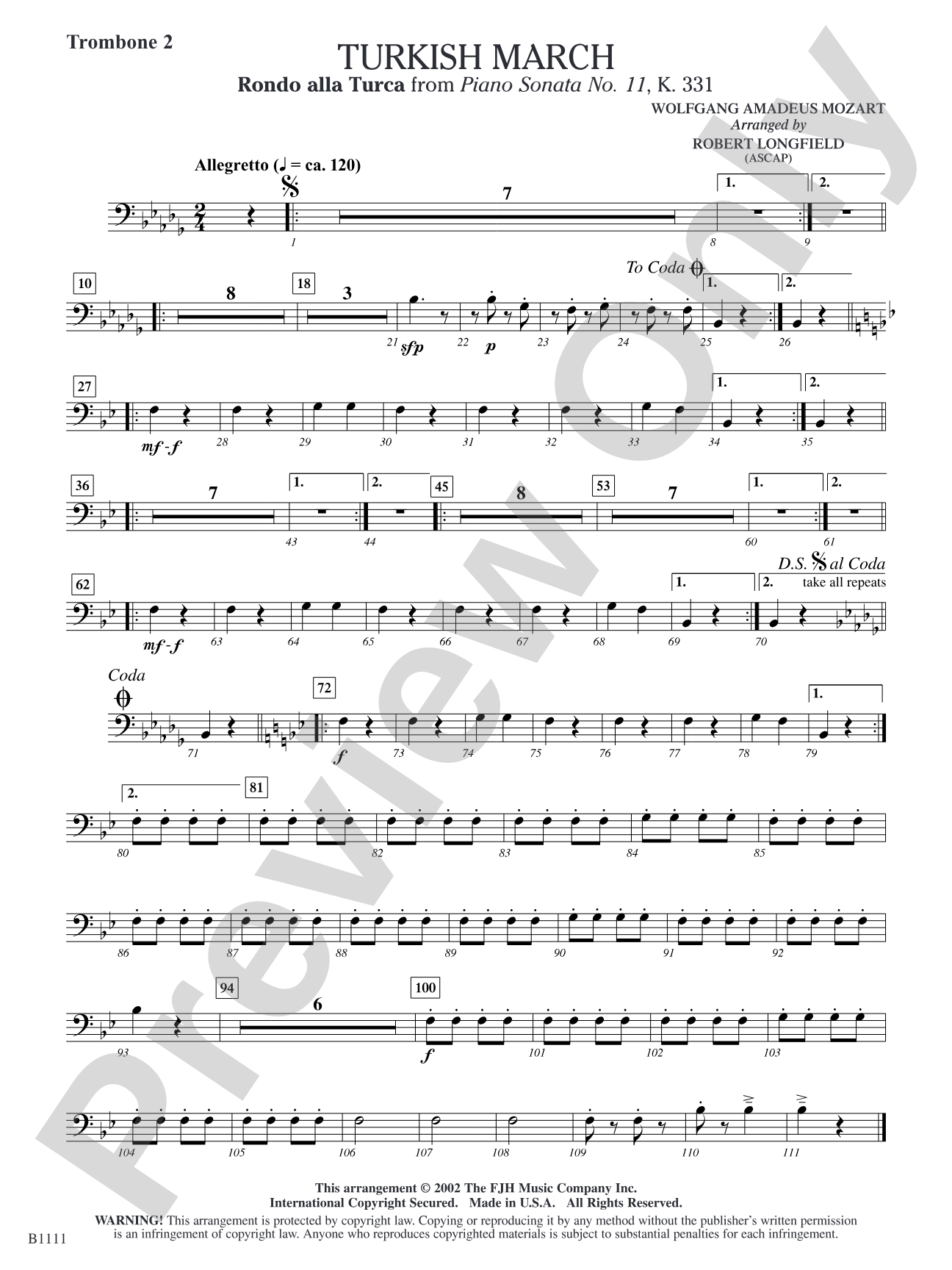 Turkish March (Rondo alla Turca): Trombone 2