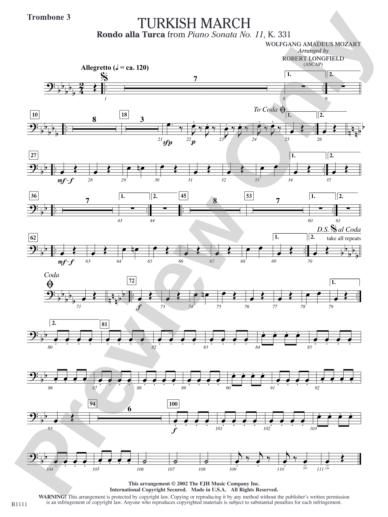 Turkish March (Rondo alla Turca): Trombone 3