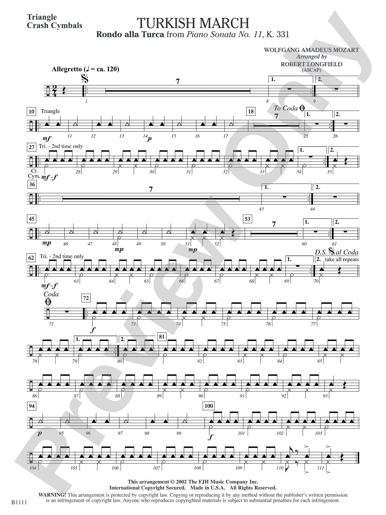 Turkish March (Rondo alla Turca): Triangle/Crash Cymbals
