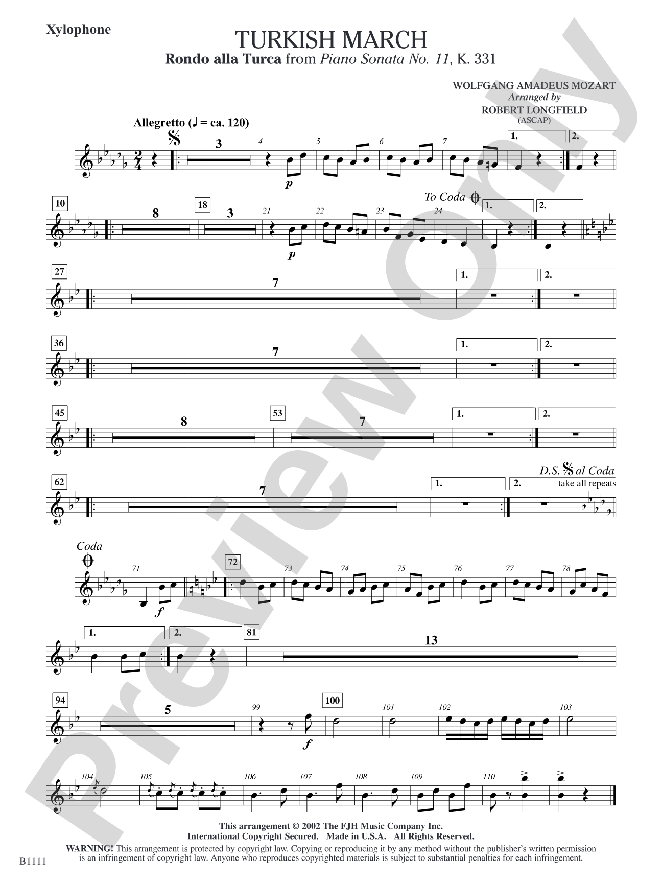 Turkish March (Rondo alla Turca): Xylophone