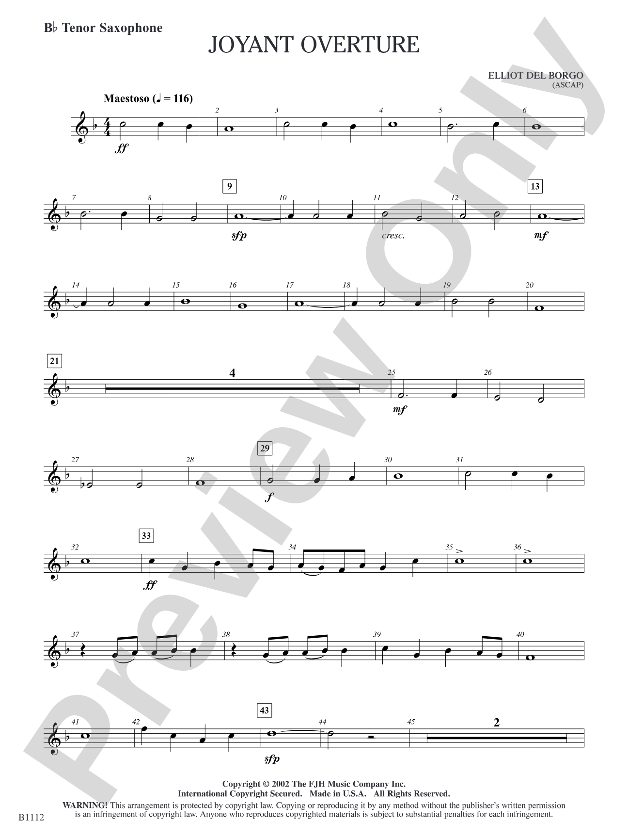 Joyant Overture: B-flat Tenor Saxophone