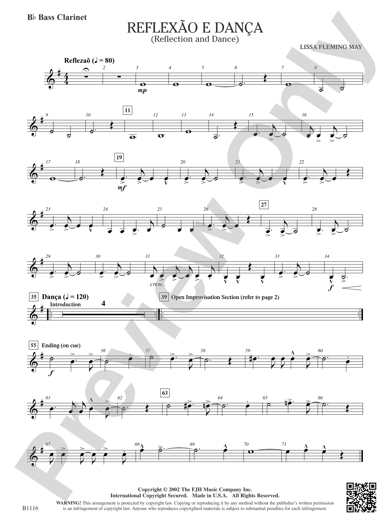 Reflaxão e dança (Reflection and Dance): B-flat Bass Clarinet