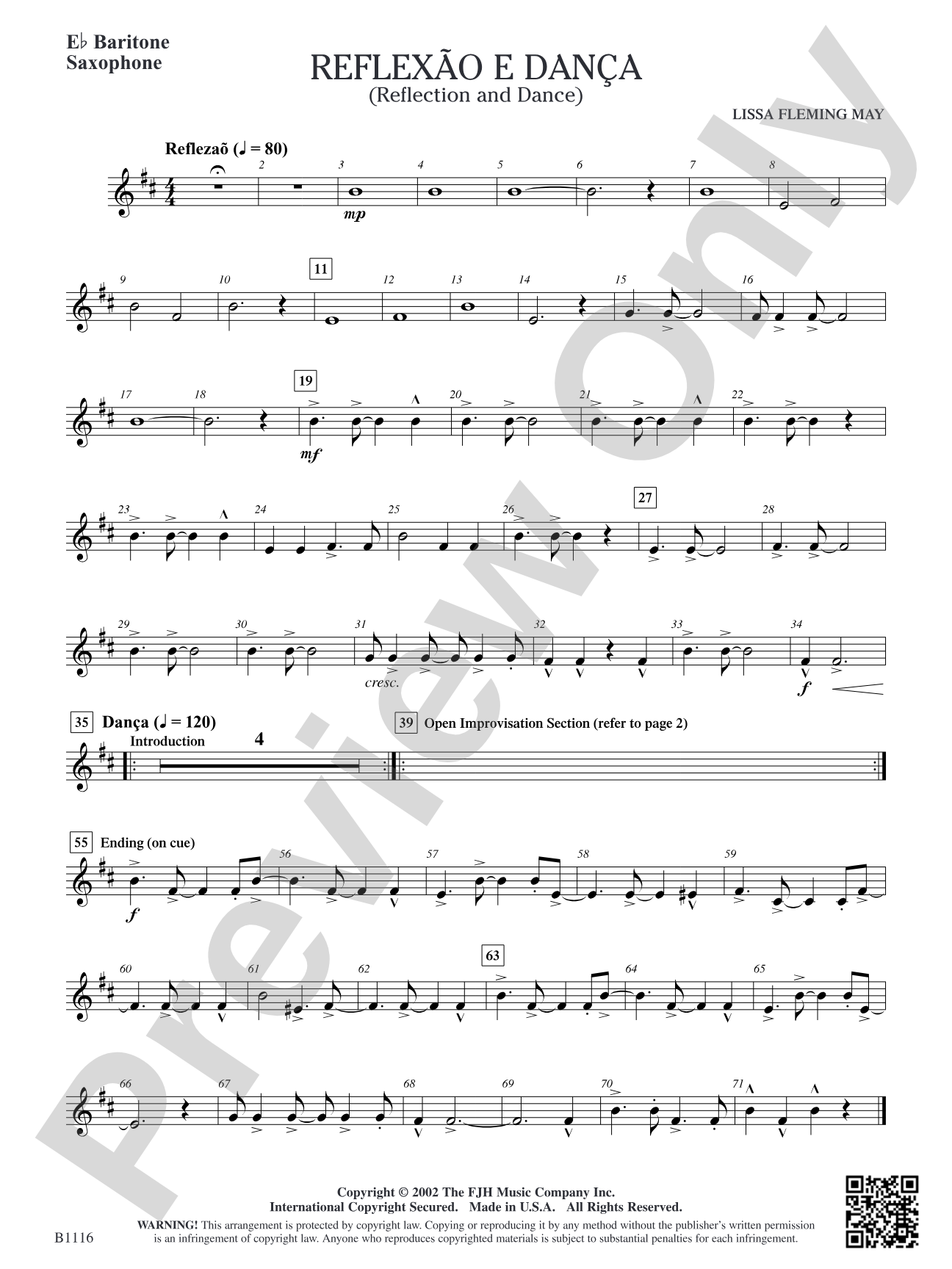 Reflaxão e dança (Reflection and Dance): E-flat Baritone Saxophone